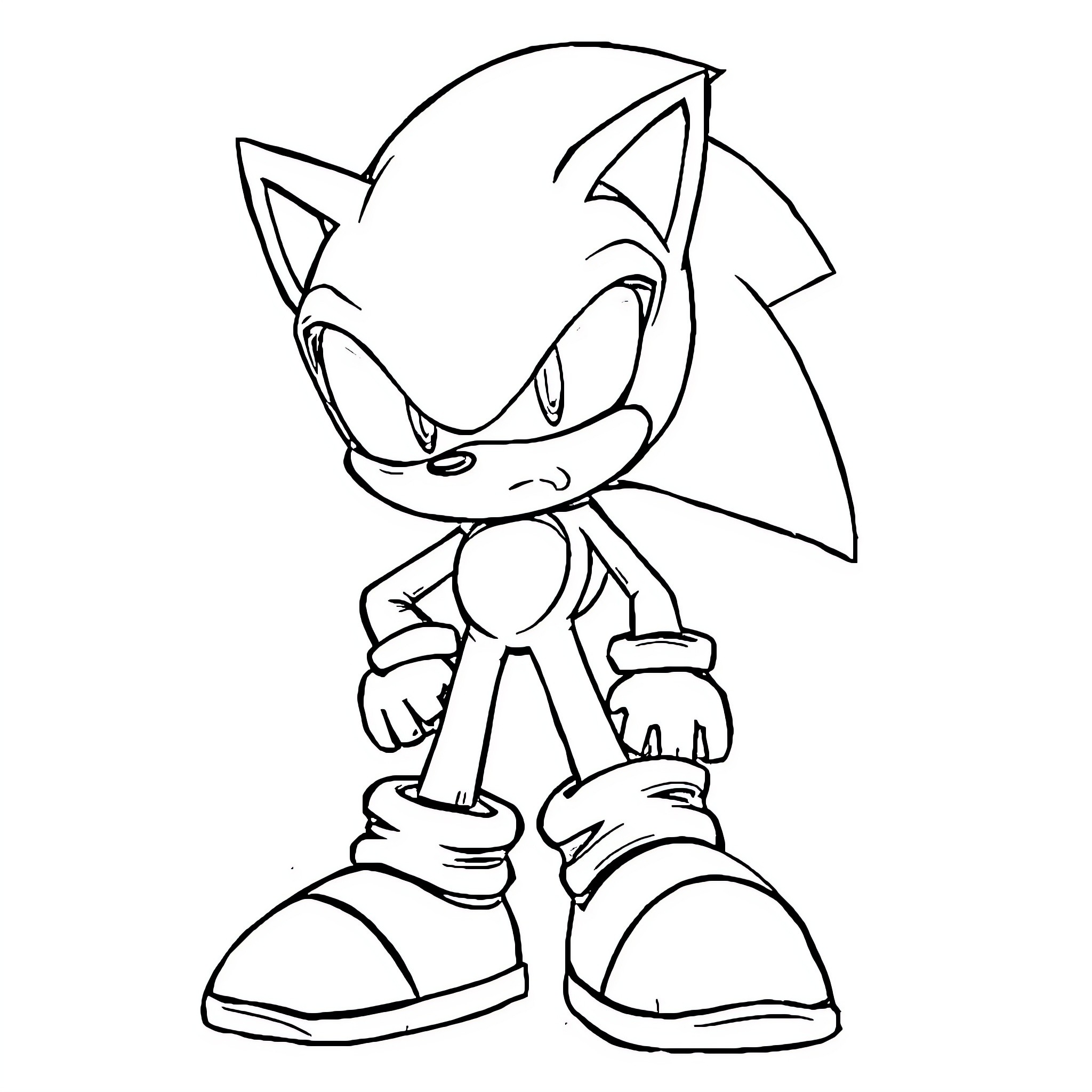 Sonic.exe in aggressive stance with sharp teeth Coloring Page (free black-and-white line drawing printable PDF for all, from beginners to advanced learners, including children, teens, adults, and seniors)