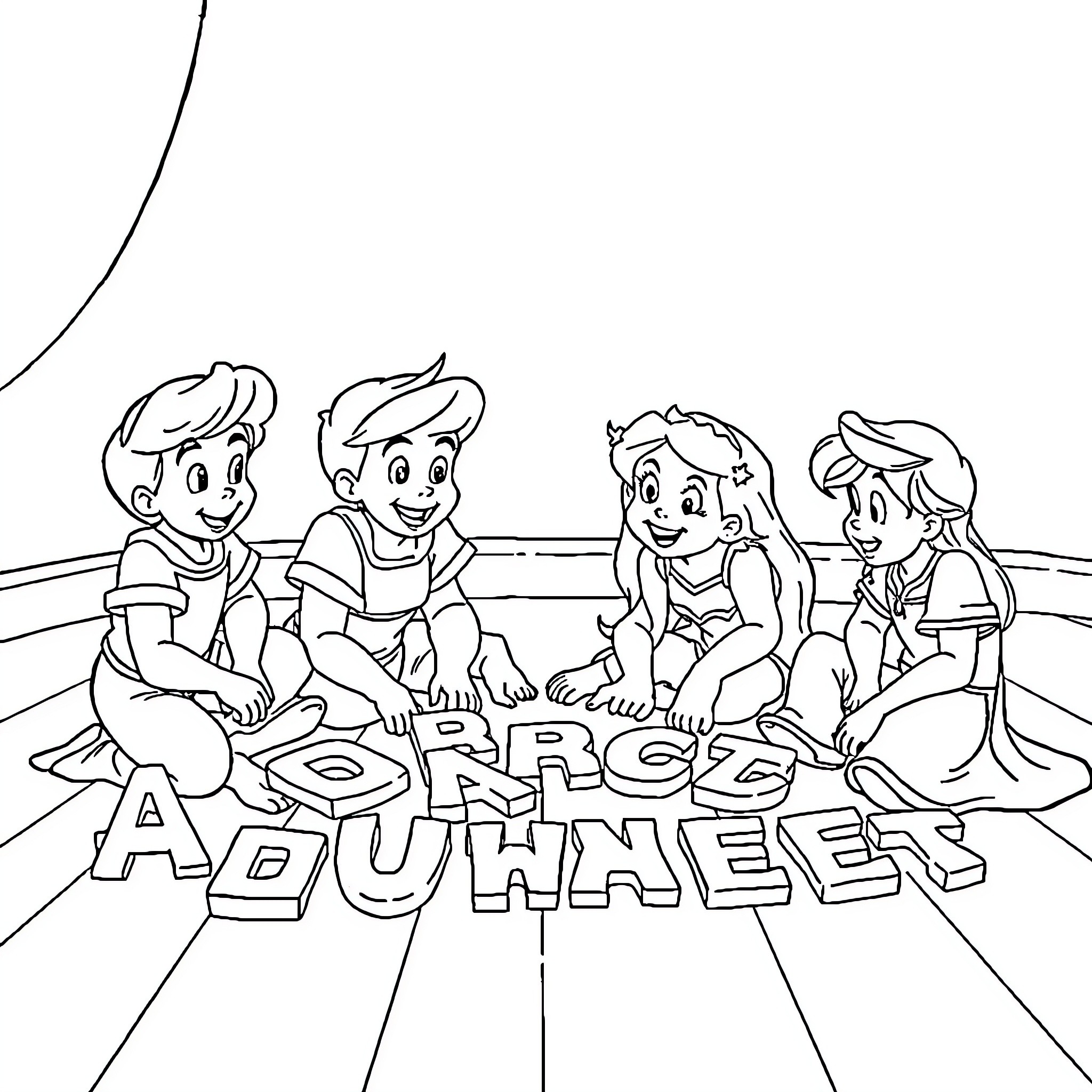 Disney Prince Happily Posing with Friends Coloring Page (free black-and-white line drawing printable PDF for all, from beginners to advanced learners, including children, teens, adults, and seniors)