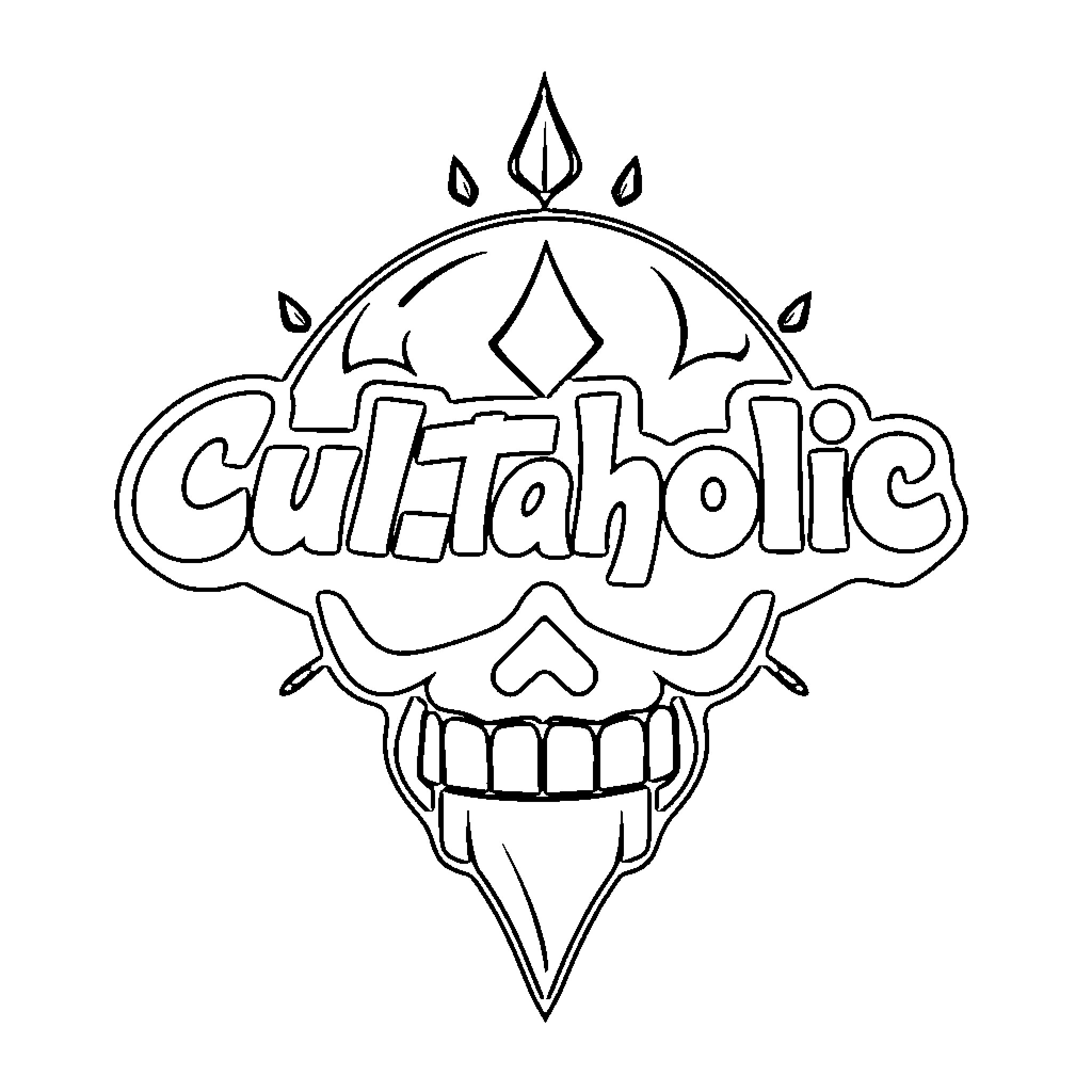 Cultaholic skull with stylized design Coloring Page (free black-and-white line drawing printable PDF for all, from beginners to advanced learners, including children, teens, adults, and seniors)