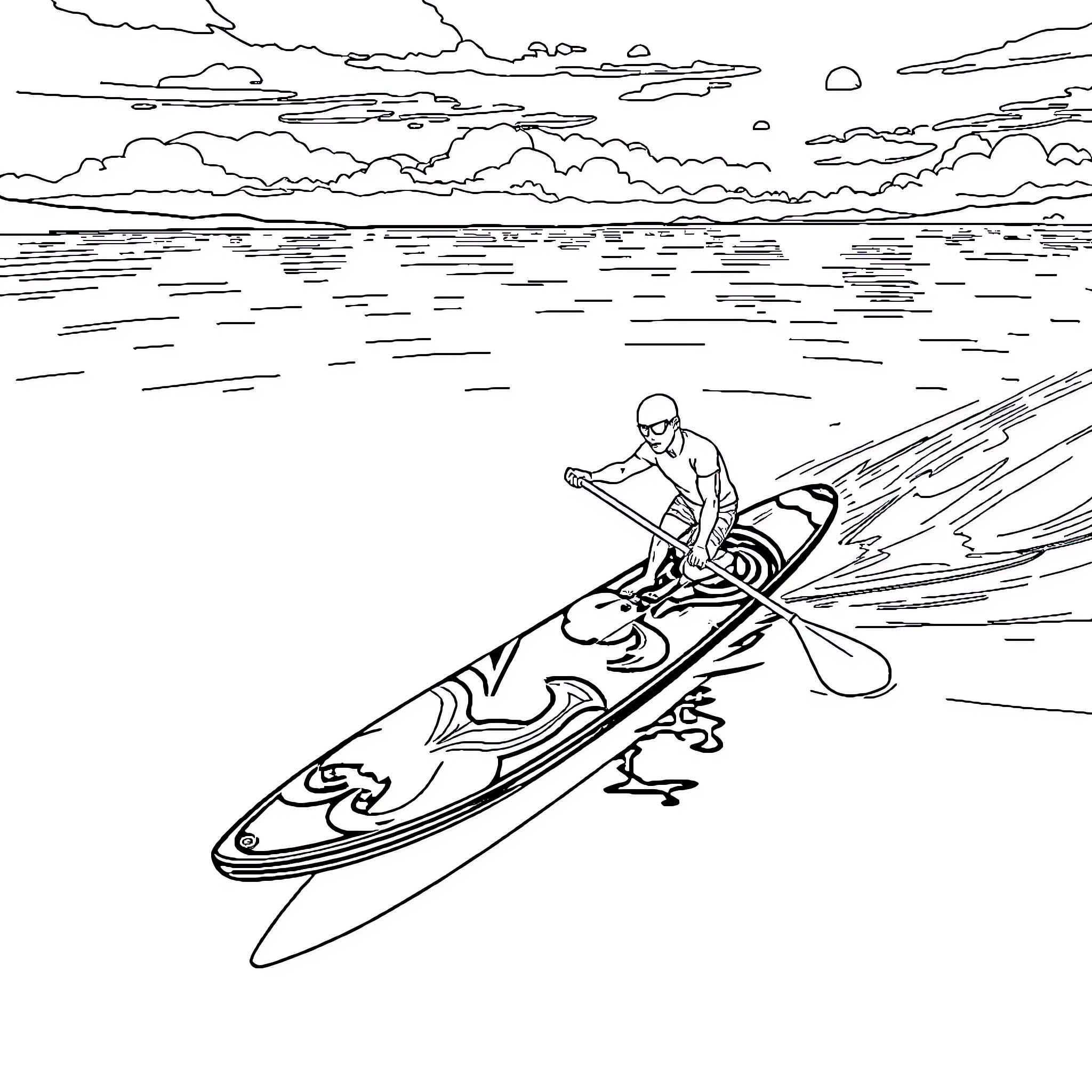 Venom of the Waves: Surfer Carving the Ocean Coloring Page (free black-and-white line drawing printable PDF for all, from beginners to advanced learners, including children, teens, adults, and seniors)