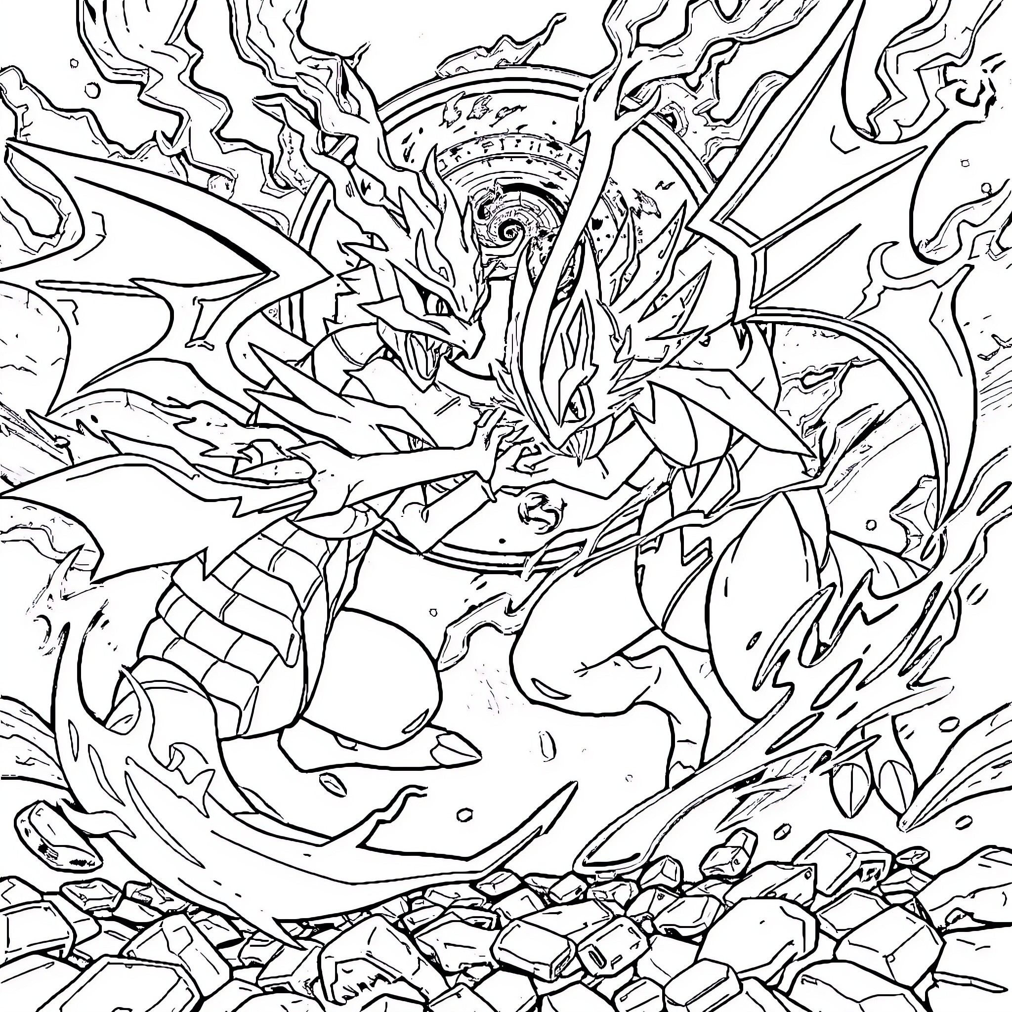 Pokémon Charizard Fiery Battle Unleashed Coloring Page (free black-and-white line drawing printable PDF for all, from beginners to advanced learners, including children, teens, adults, and seniors)