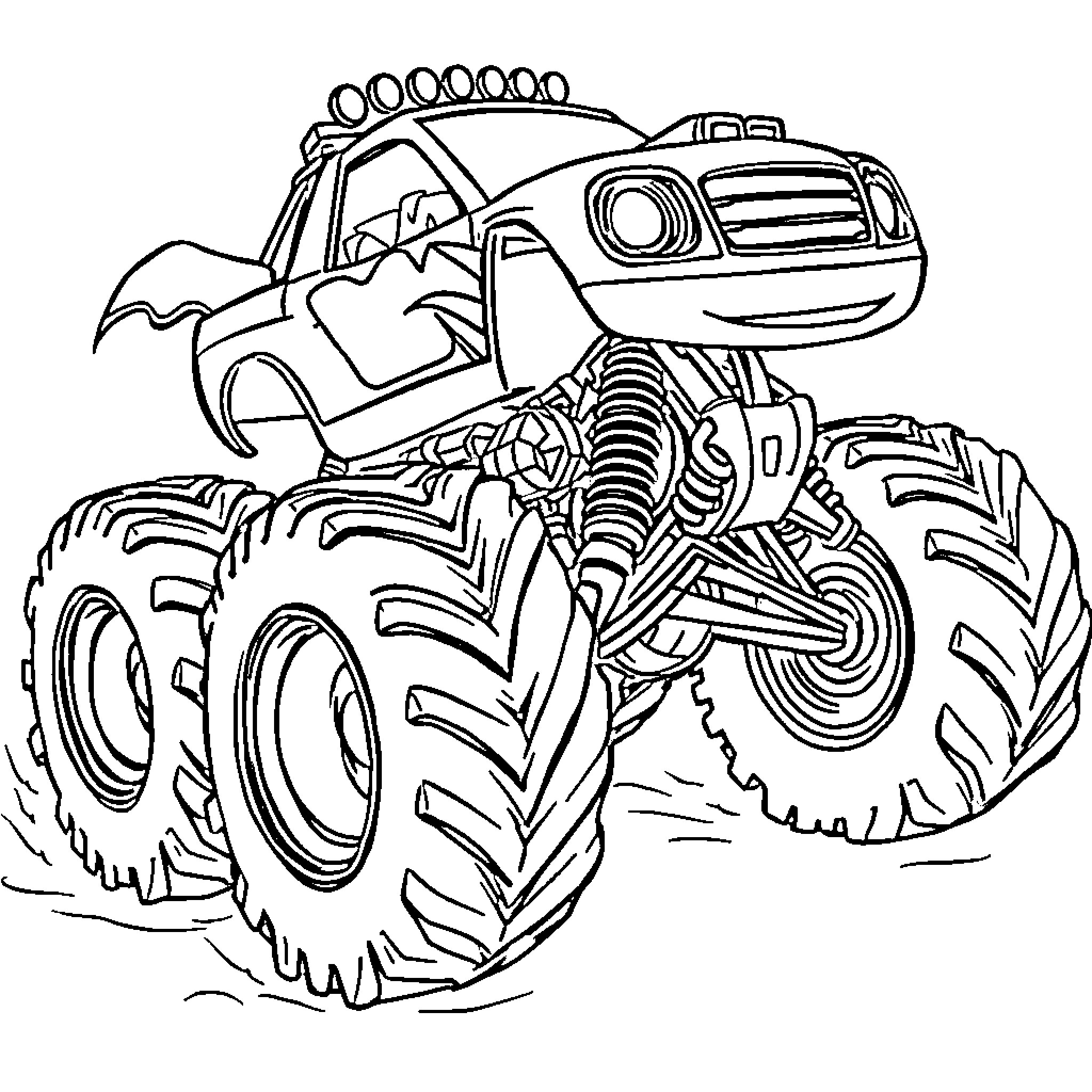 Blaze's Powerful Monster Truck Adventure Coloring Page (free black-and-white line drawing printable PDF for all, from beginners to advanced learners, including children, teens, adults, and seniors)