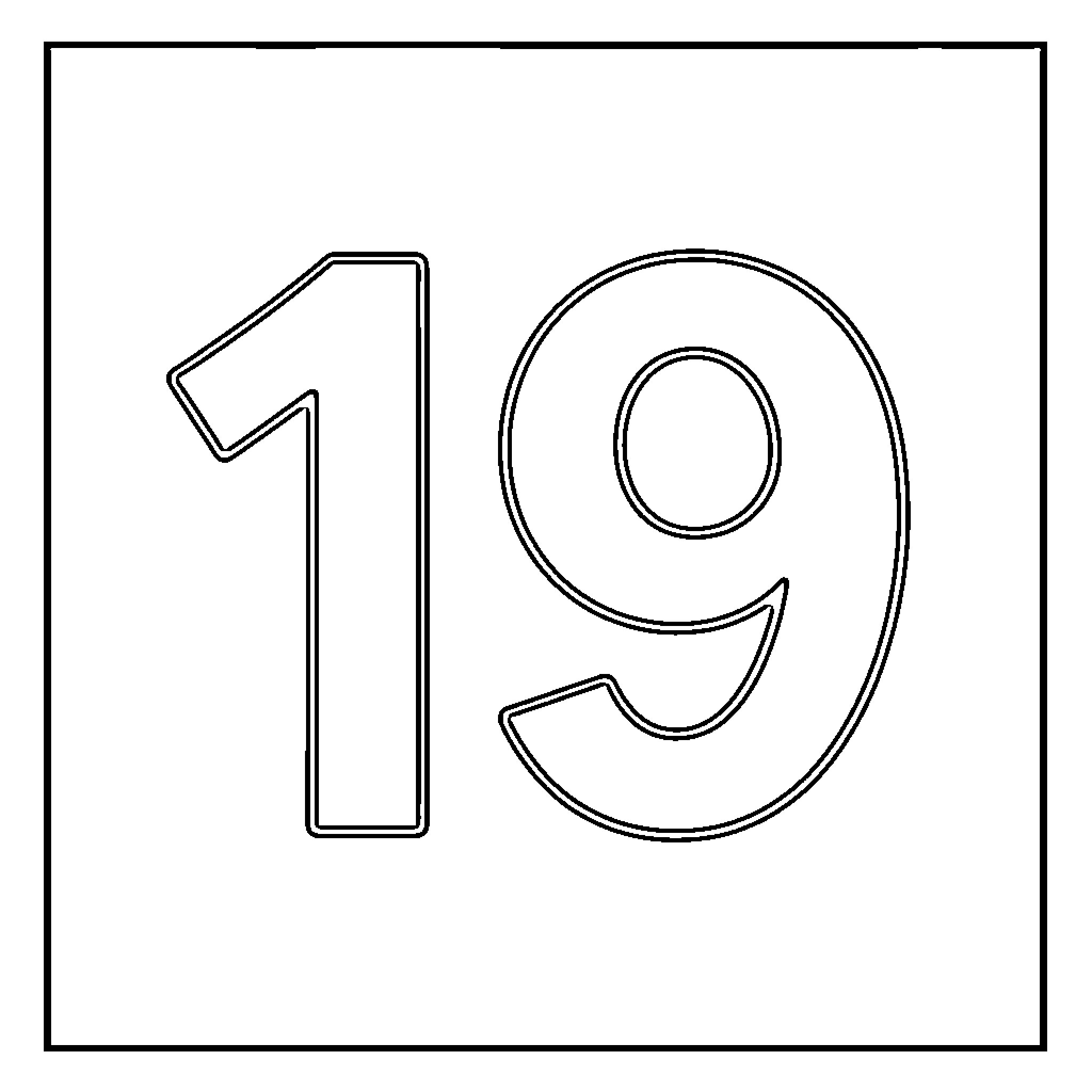 19+ number outlined in a simple square frame Coloring Page (free black-and-white line drawing printable PDF for all, from beginners to advanced learners, including children, teens, adults, and seniors)