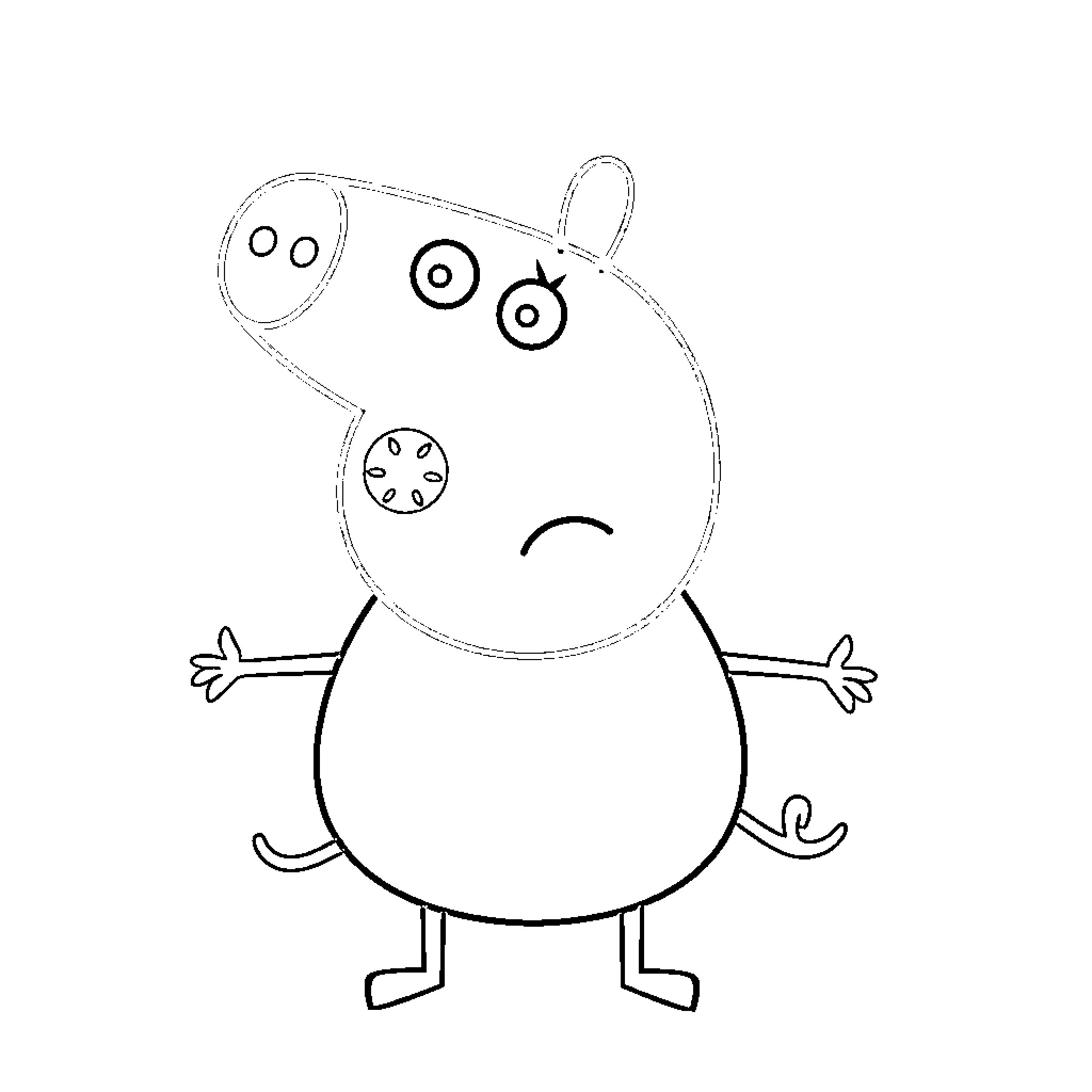 Peppa Pig expressing sadness Coloring Page (free black-and-white line drawing printable PDF for all, from beginners to advanced learners, including children, teens, adults, and seniors)