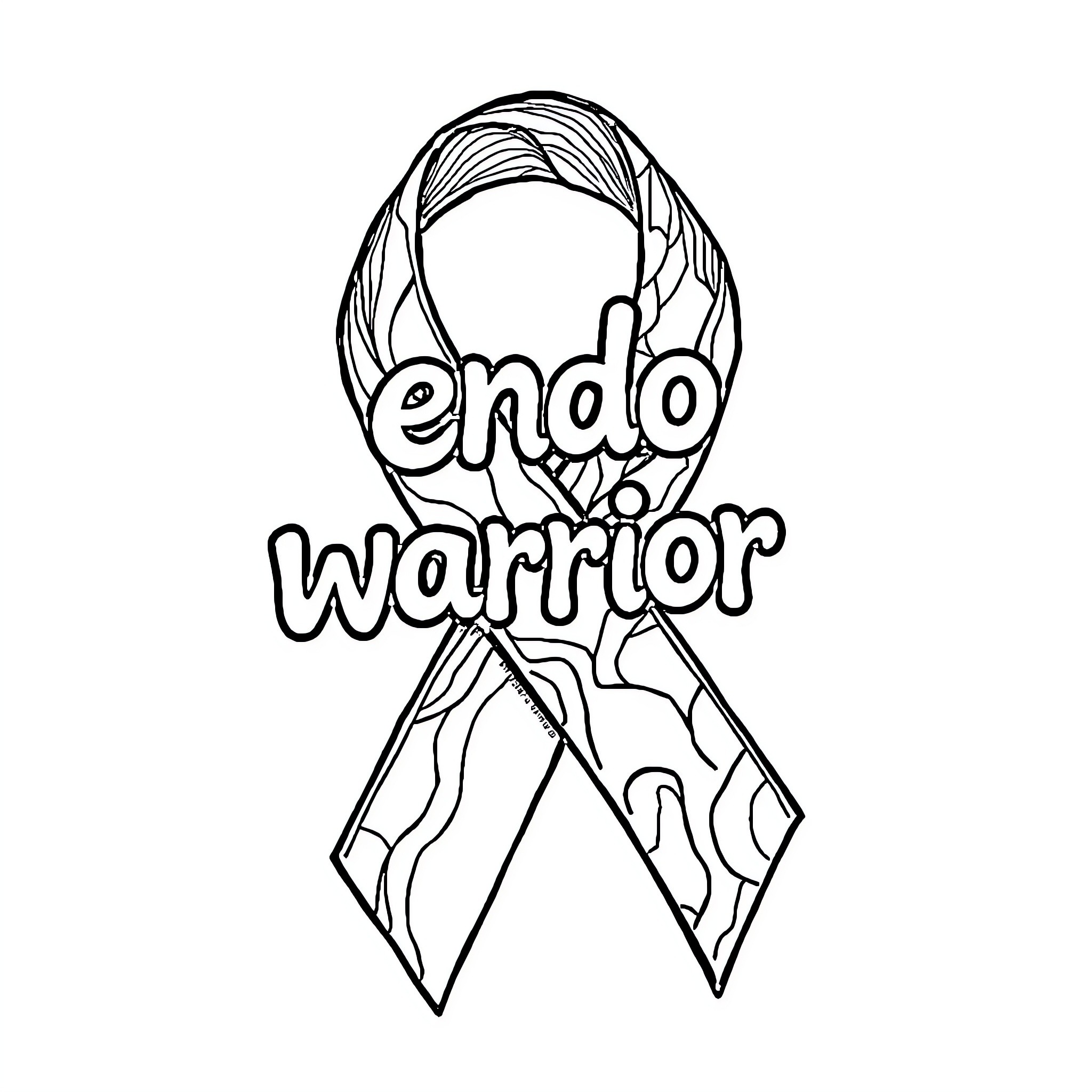 Endo Warrior Ribbon of Support and Resilience Coloring Page (free black-and-white line drawing printable PDF for all, from beginners to advanced learners, including children, teens, adults, and seniors)