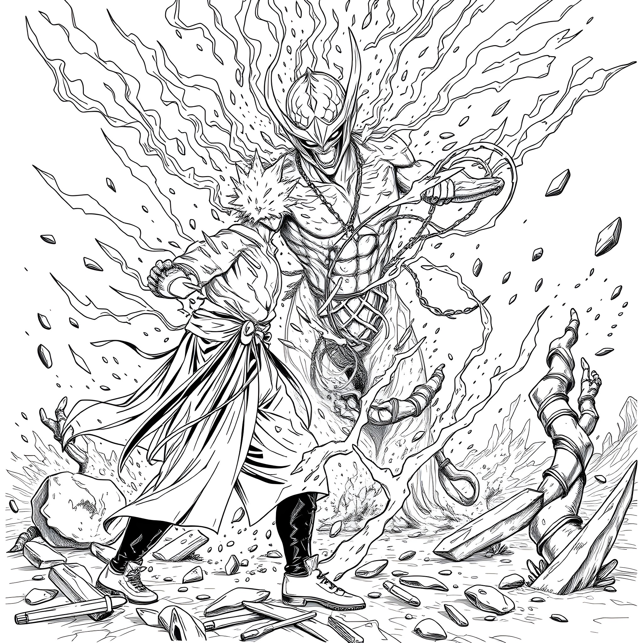 Neuro-Powered Warrior's Explosive Charge Coloring Page (free black-and-white line drawing printable PDF for all, from beginners to advanced learners, including children, teens, adults, and seniors)