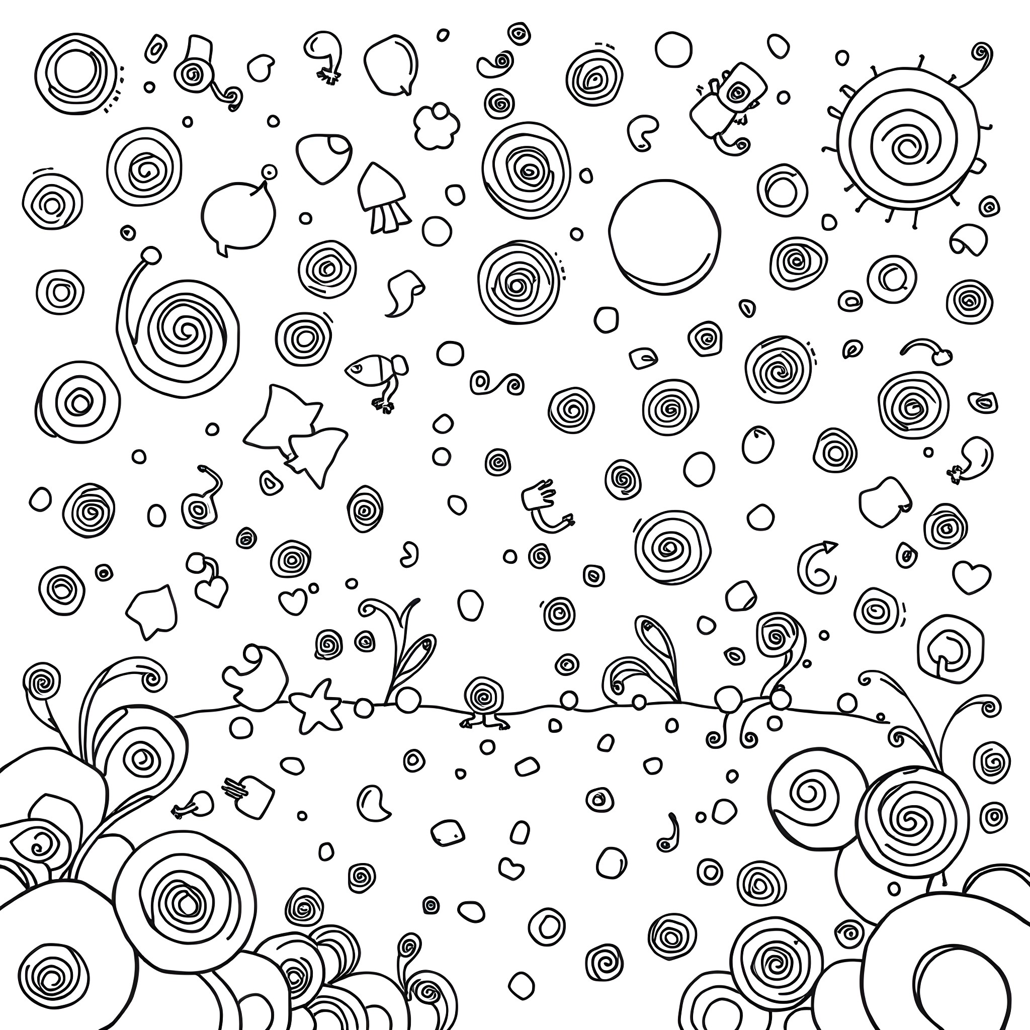 Scribble Spot of Abstract Shapes and Patterns Coloring Page (free black-and-white line drawing printable PDF for all, from beginners to advanced learners, including children, teens, adults, and seniors)