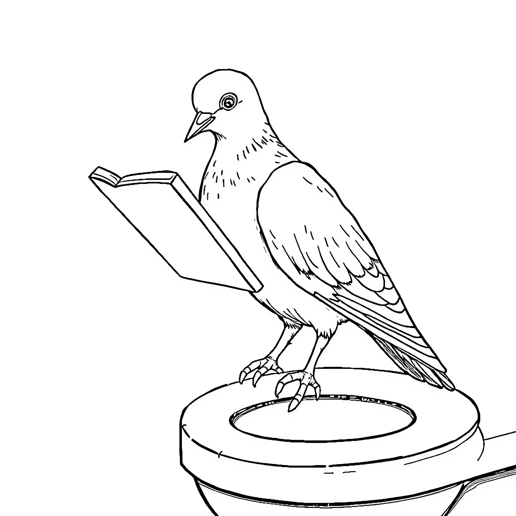 Pigeon reading an intriguing book Coloring Page (free black-and-white line drawing printable PDF for all, from beginners to advanced learners, including children, teens, adults, and seniors)