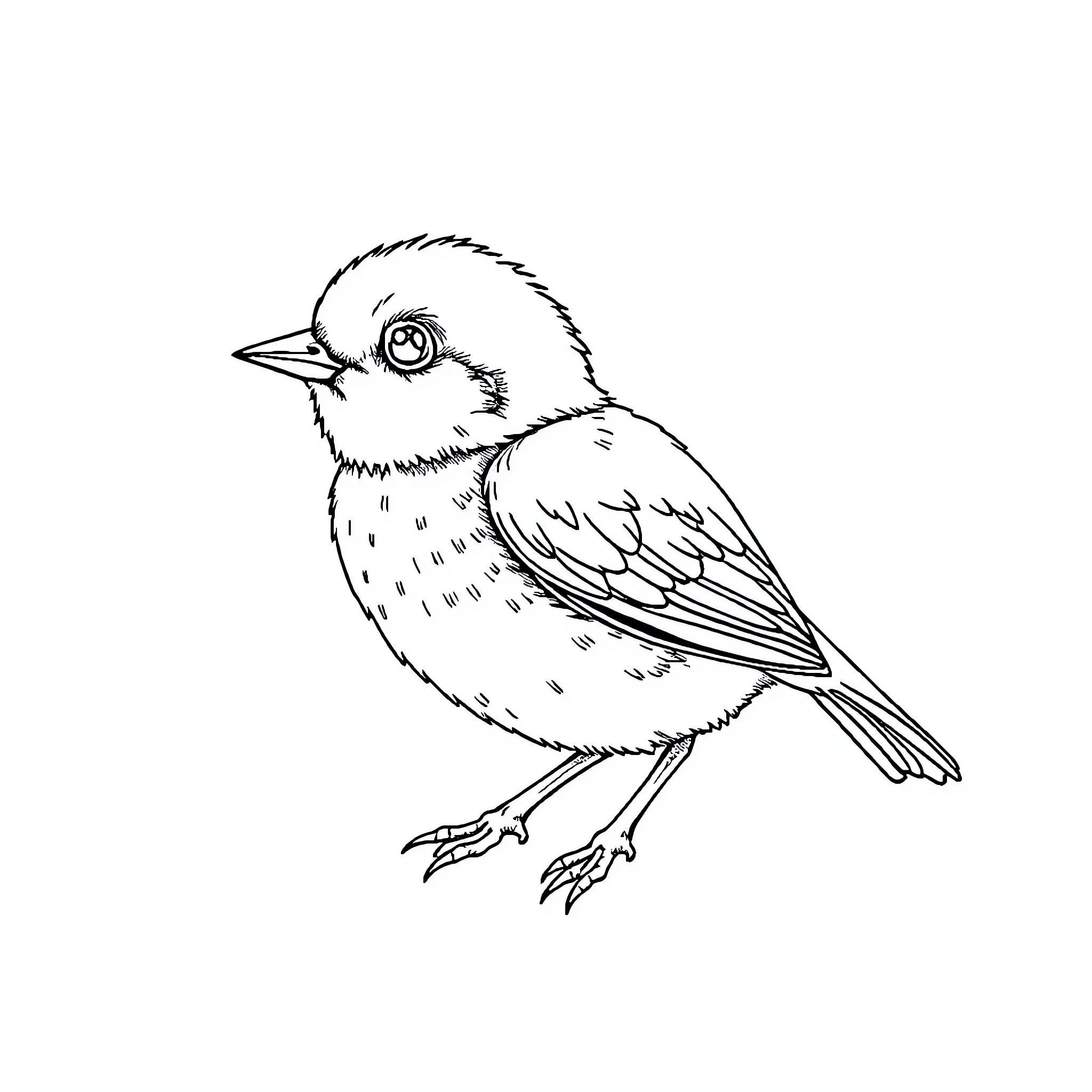 Chick perched on branch, detail outlined Coloring Page (free black-and-white line drawing printable PDF for all, from beginners to advanced learners, including children, teens, adults, and seniors)