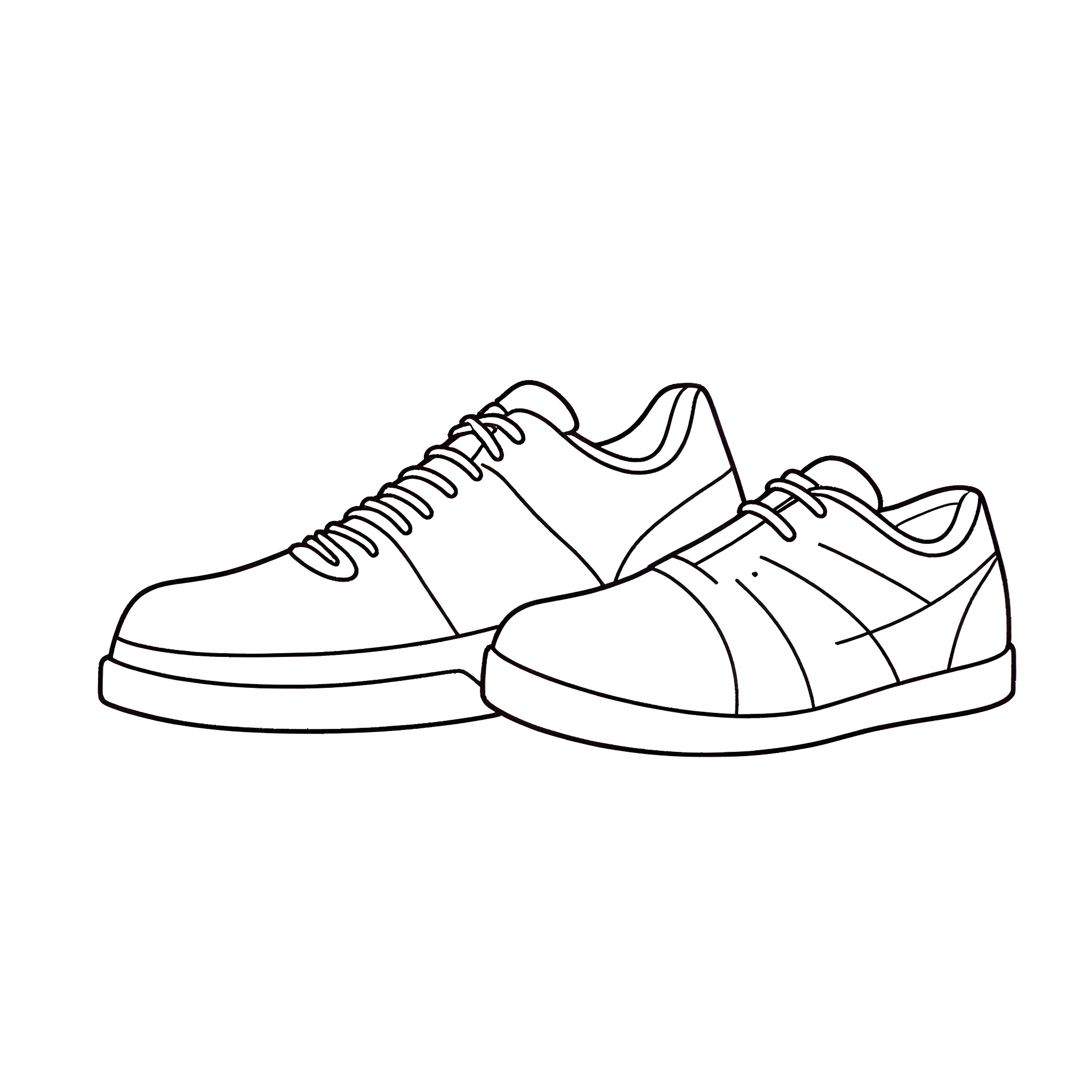 Shoe pair with laces in casual style Coloring Page (free black-and-white line drawing printable PDF for all, from beginners to advanced learners, including children, teens, adults, and seniors)