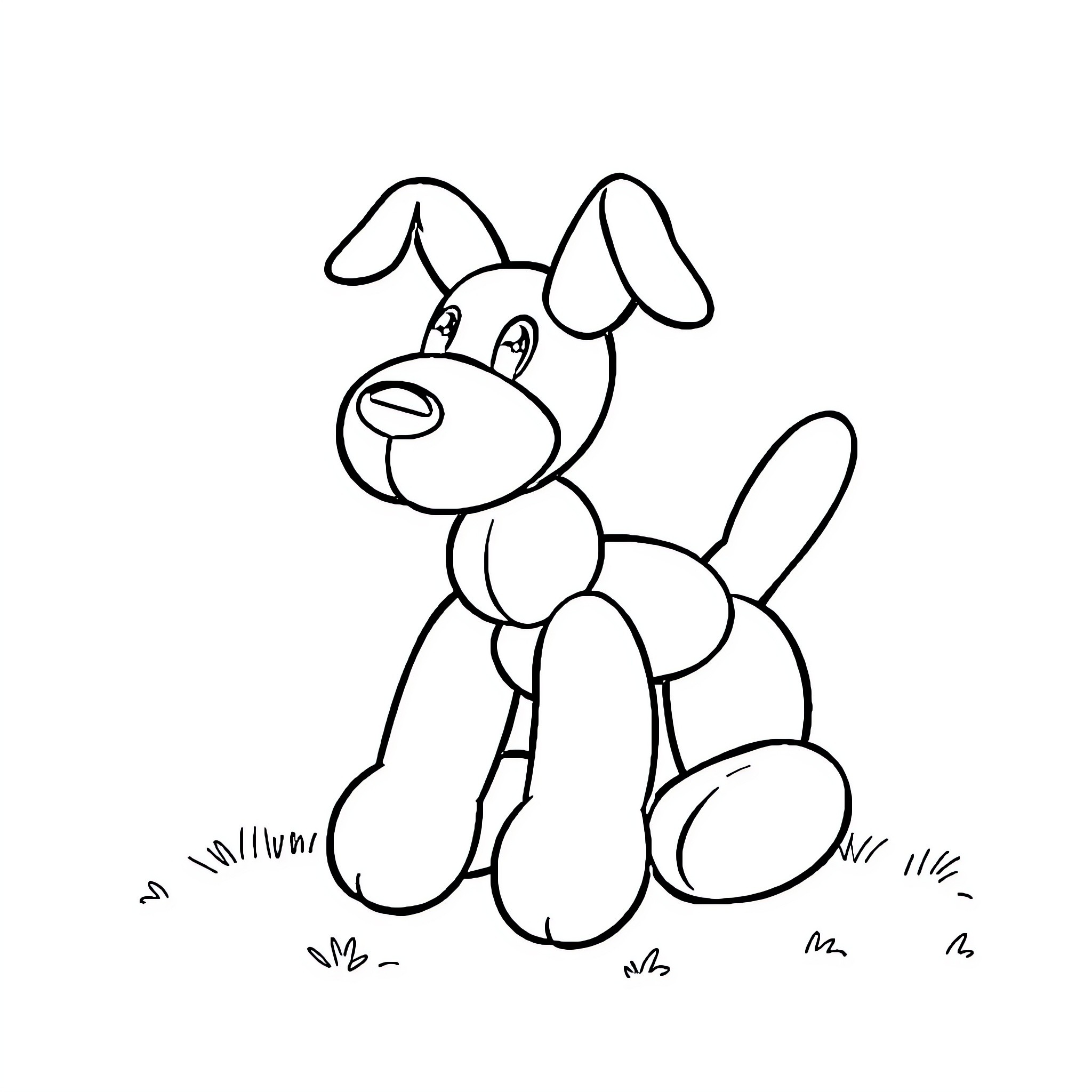 Balloon Dog Playing in the Grass Coloring Page (free black-and-white line drawing printable PDF for all, from beginners to advanced learners, including children, teens, adults, and seniors)