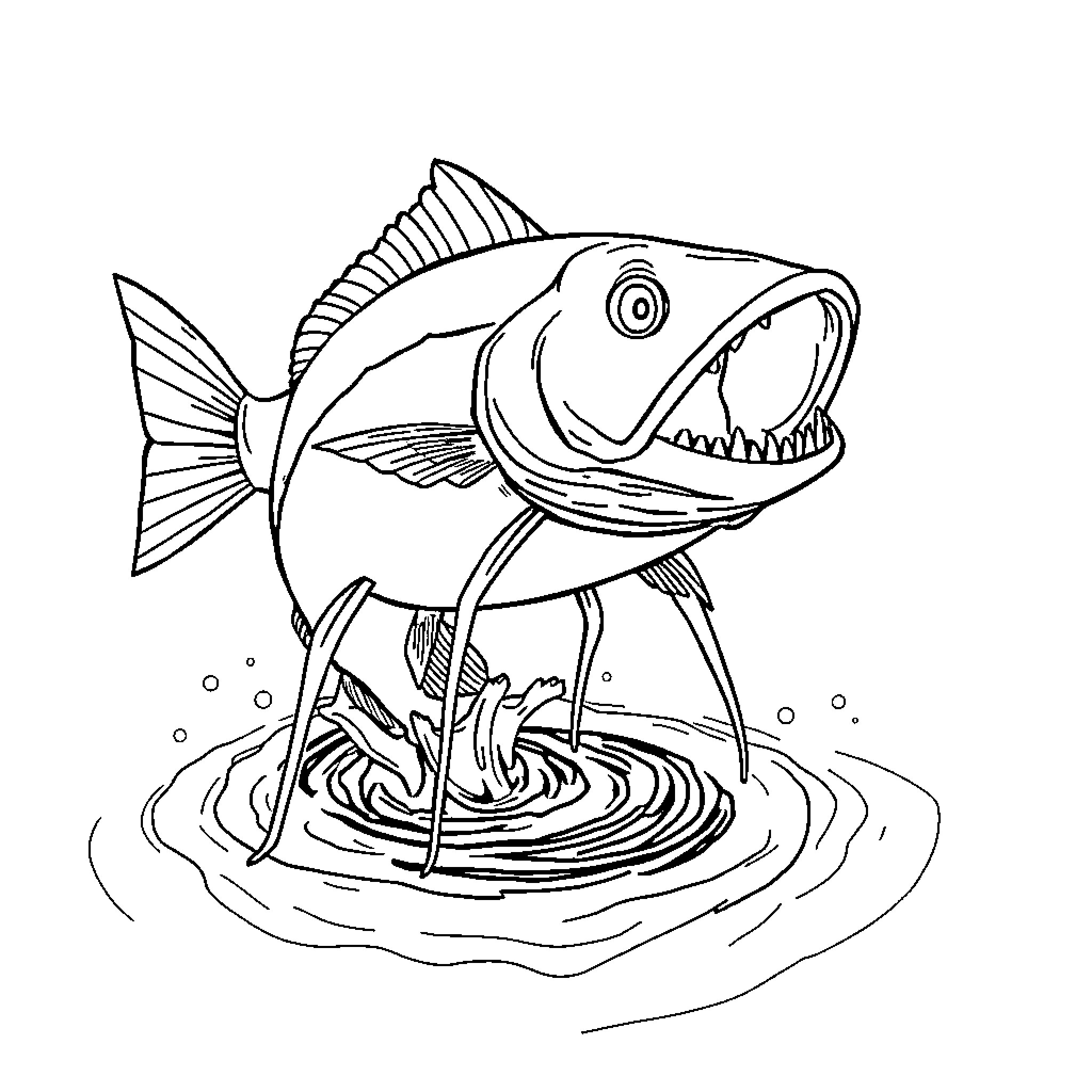 Fish jumping out of the water Coloring Page (free black-and-white line drawing printable PDF for all, from beginners to advanced learners, including children, teens, adults, and seniors)