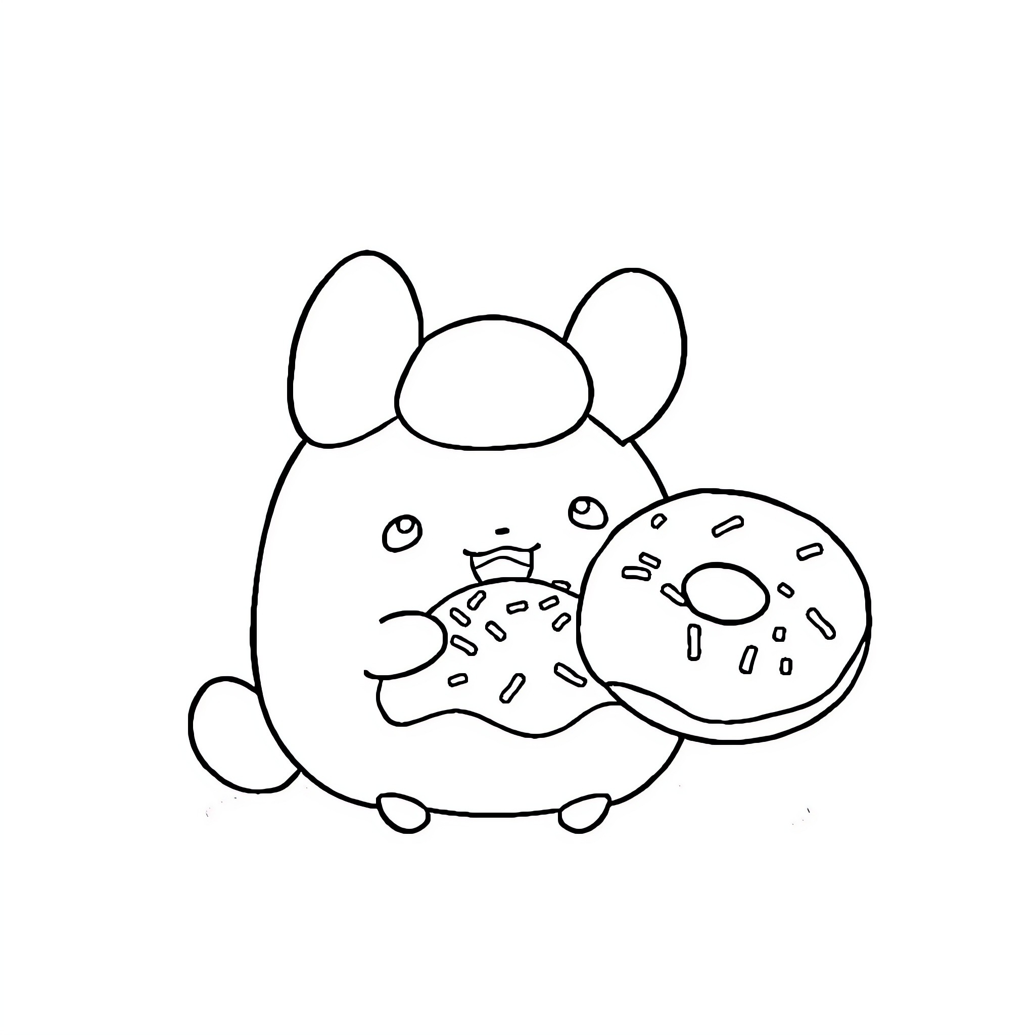 Cinnamoroll enjoying a sweet treat Coloring Page (free black-and-white line drawing printable PDF for all, from beginners to advanced learners, including children, teens, adults, and seniors)