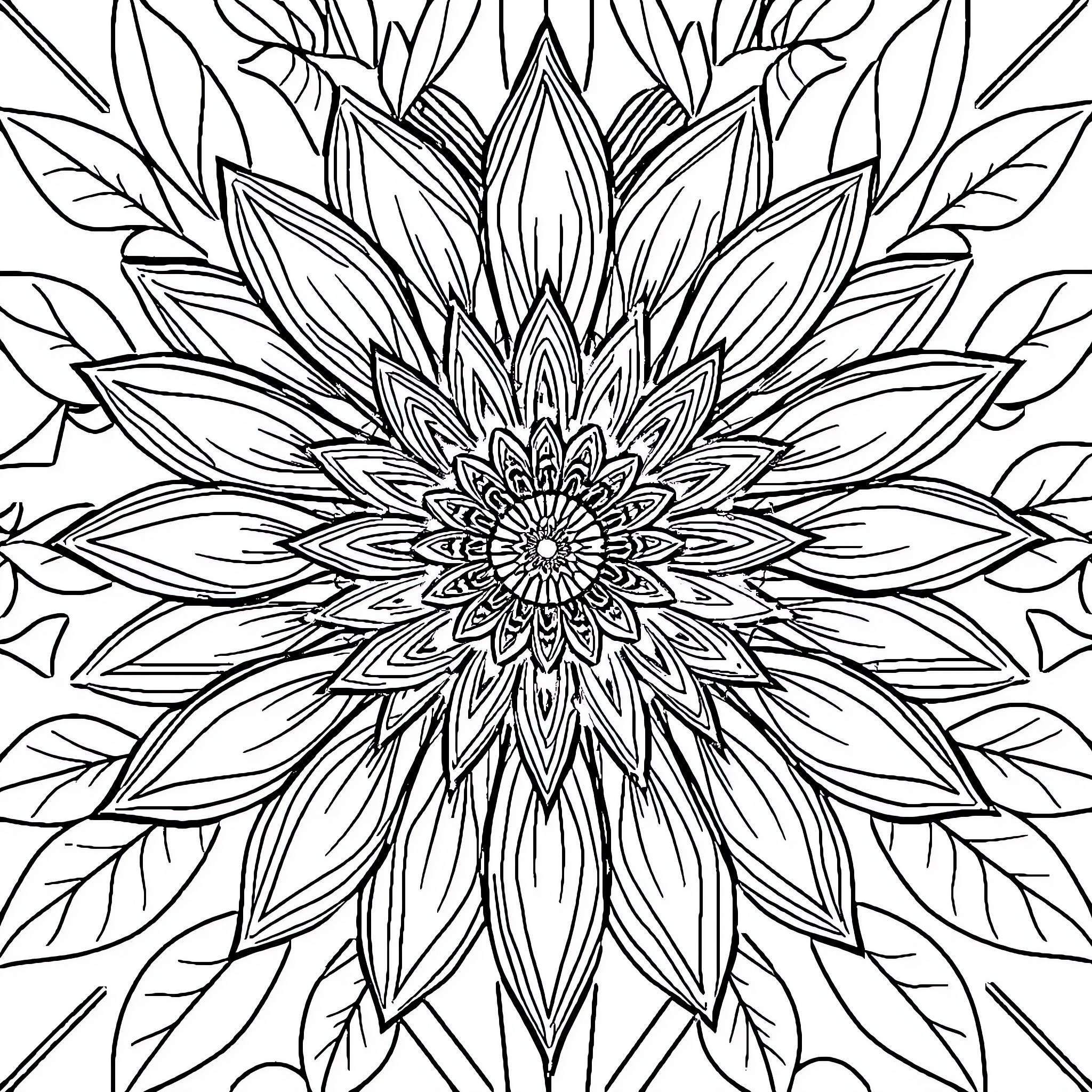 Flower motif in abstract artistic design Coloring Page (free black-and-white line drawing printable PDF for all, from beginners to advanced learners, including children, teens, adults, and seniors)