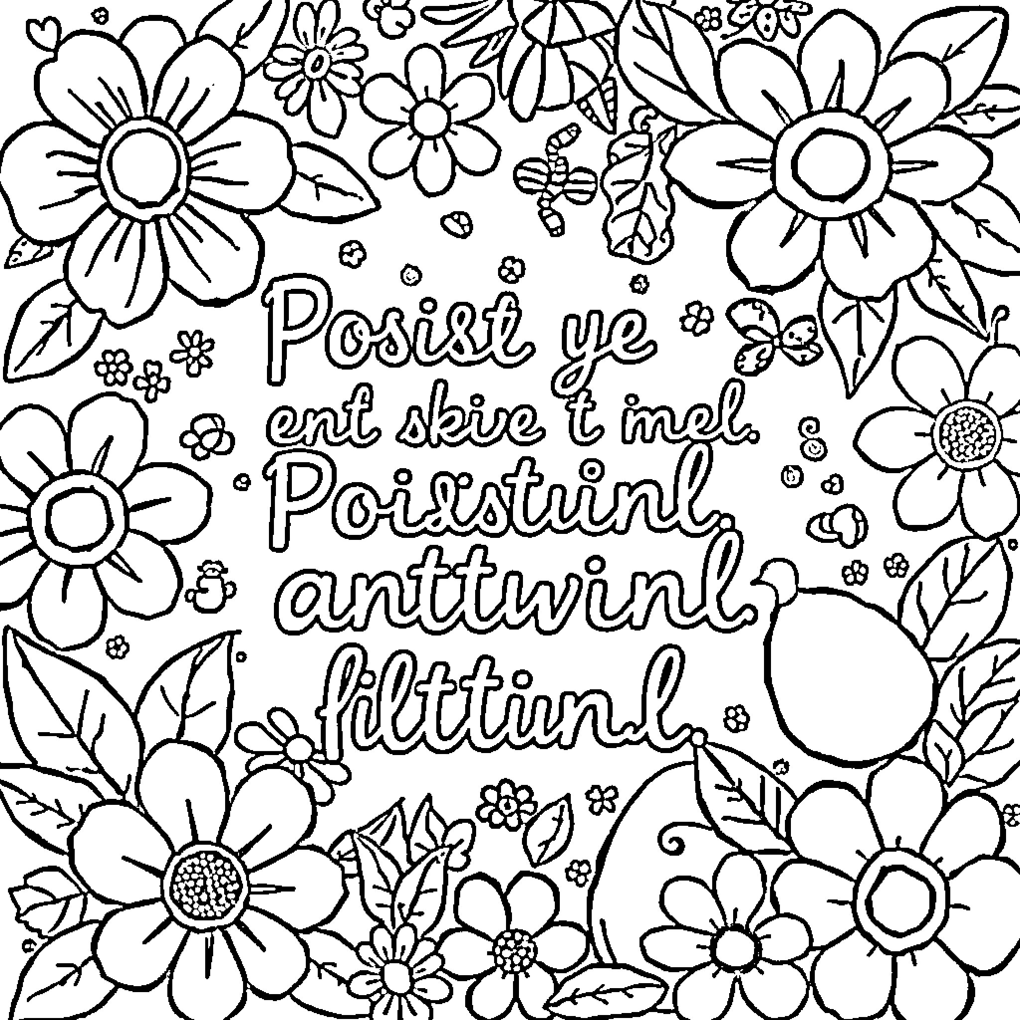 Affirmation of Positive and Uplifting Thoughts Coloring Page (free black-and-white line drawing printable PDF for all, from beginners to advanced learners, including children, teens, adults, and seniors)
