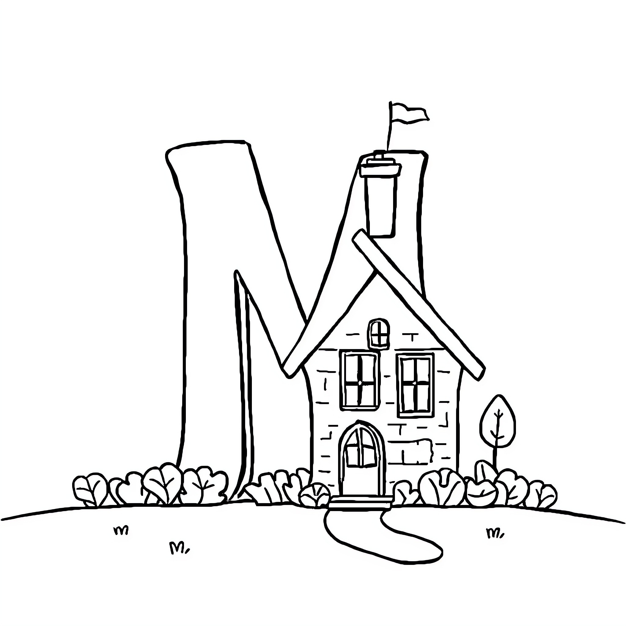 Magical Miniature Cottage in the Garden Coloring Page (free black-and-white line drawing printable PDF for all, from beginners to advanced learners, including children, teens, adults, and seniors)