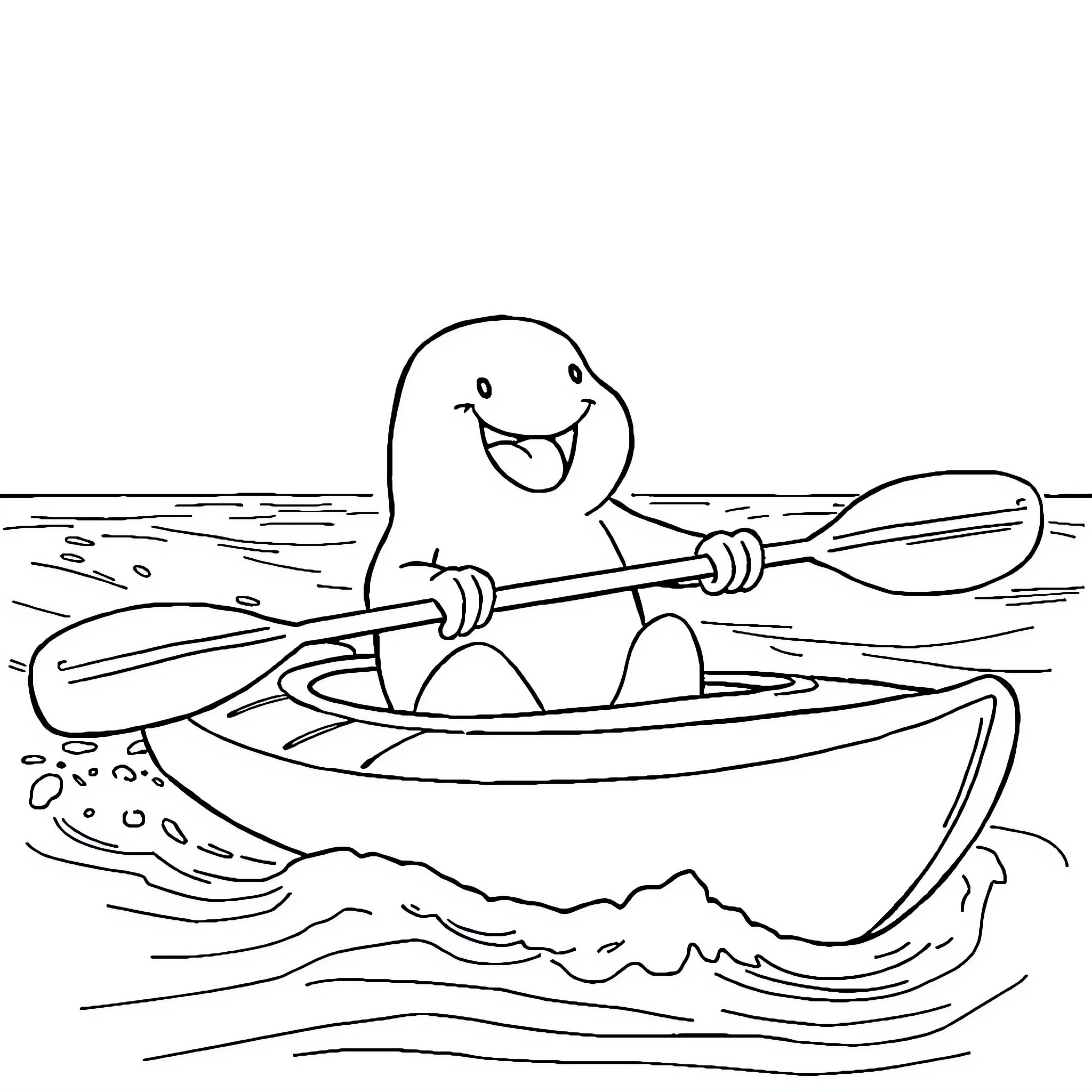Bob l'éponge canoeing happily on the waves Coloring Page (free black-and-white line drawing printable PDF for all, from beginners to advanced learners, including children, teens, adults, and seniors)