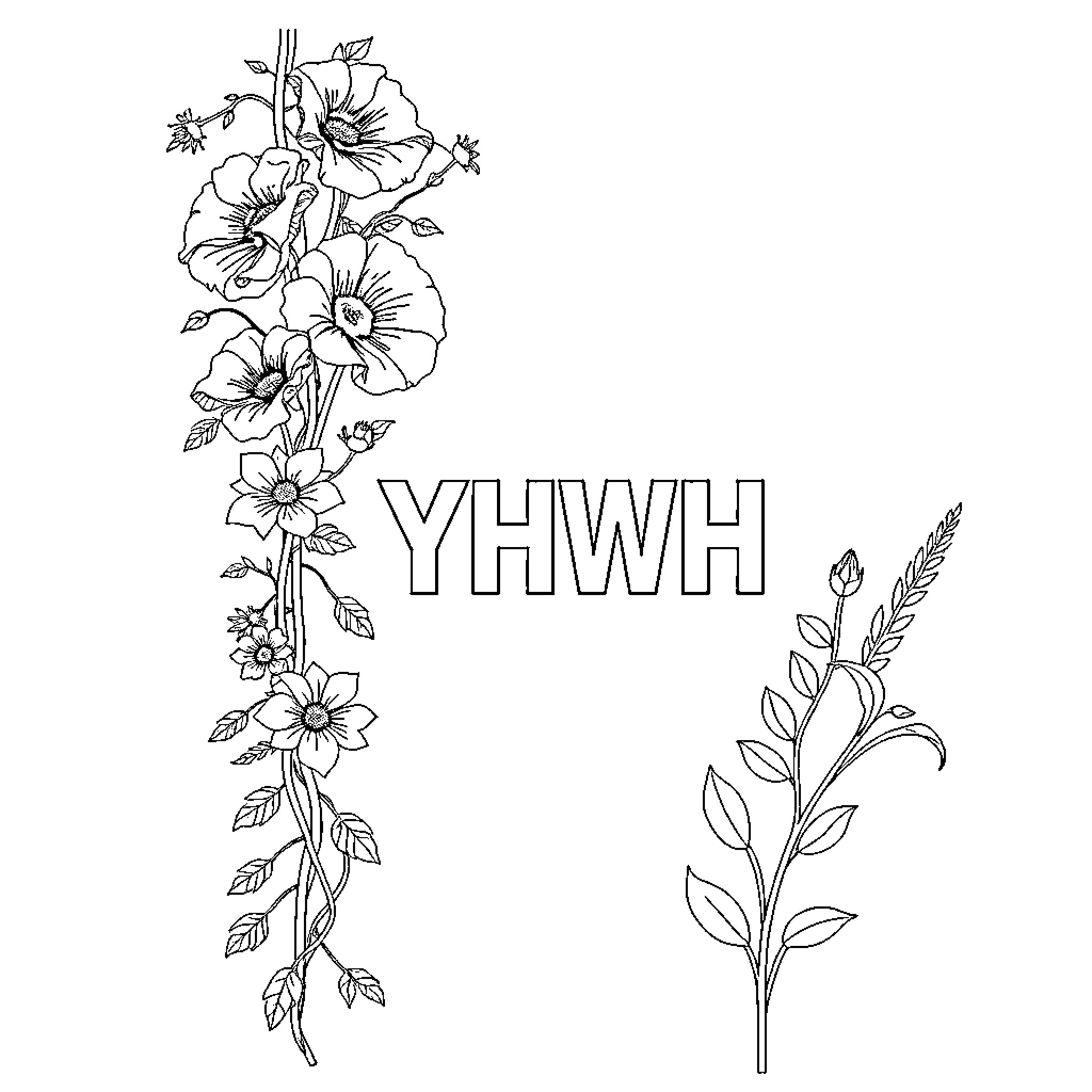Flower Arrangement with Hebrew Text Coloring Page (free black-and-white line drawing printable PDF for all, from beginners to advanced learners, including children, teens, adults, and seniors)