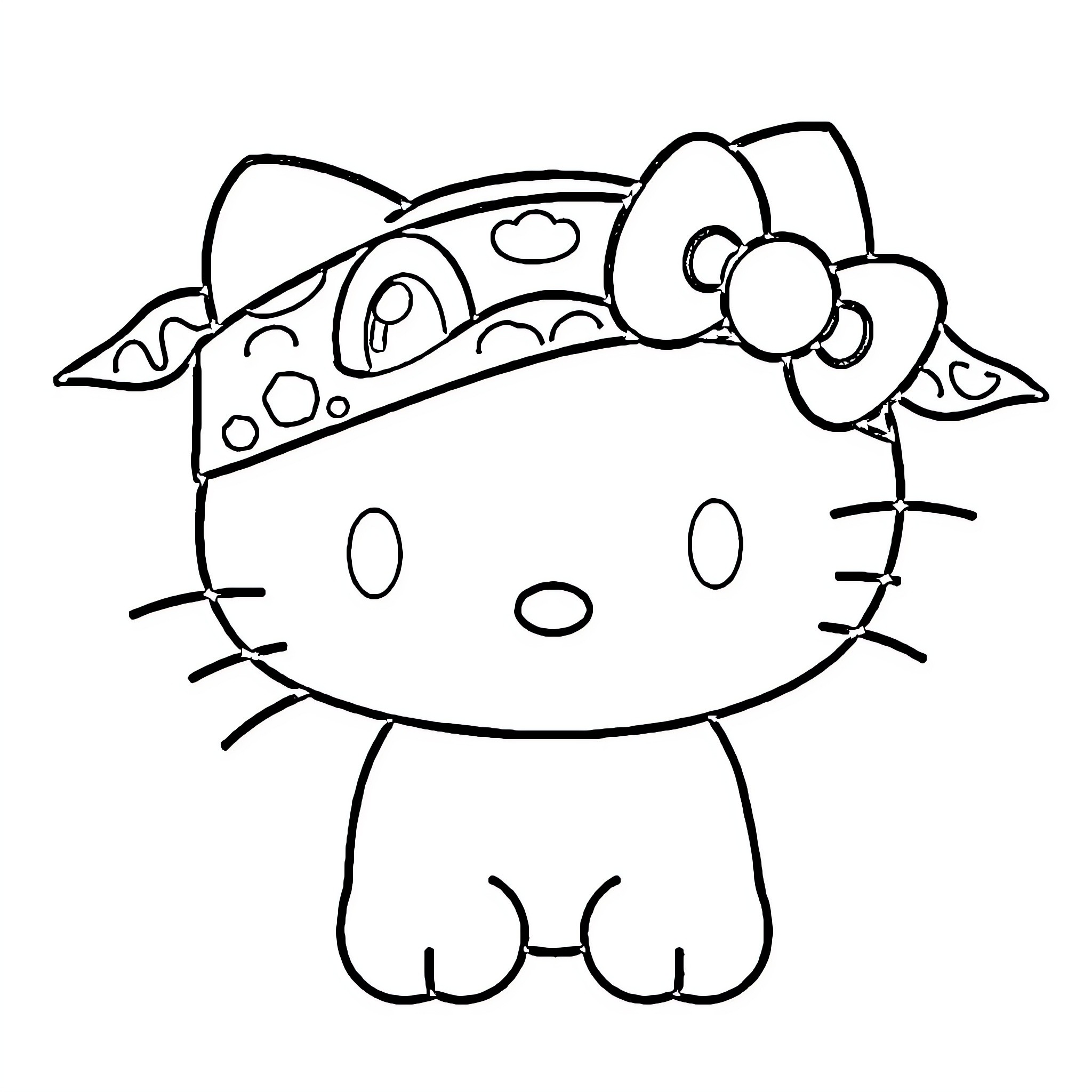 Hello Kitty in a cute outfit Coloring Page (free black-and-white line drawing printable PDF for all, from beginners to advanced learners, including children, teens, adults, and seniors)