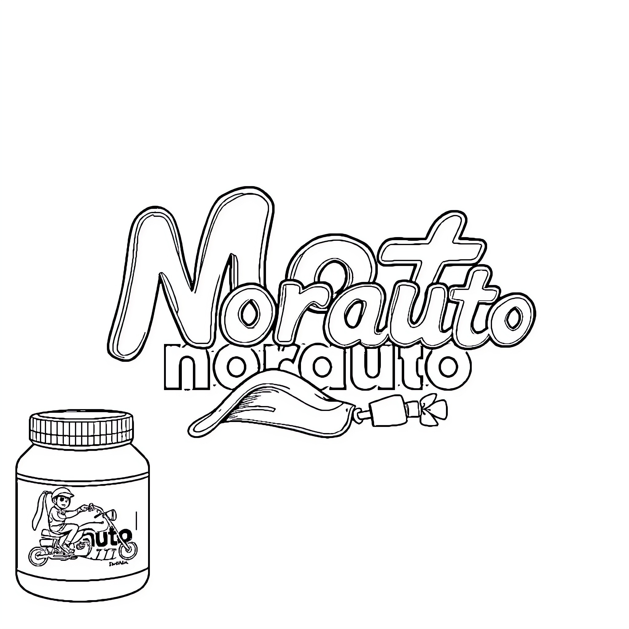 Nutella-themed doodle with words and icons Coloring Page (free black-and-white line drawing printable PDF for all, from beginners to advanced learners, including children, teens, adults, and seniors)