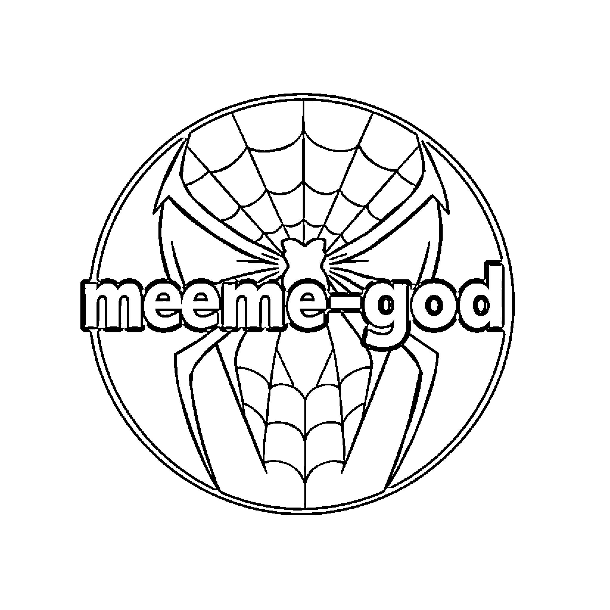 Meme-God Spider-Man Emblem Coloring Page (free black-and-white line drawing printable PDF for all, from beginners to advanced learners, including children, teens, adults, and seniors)