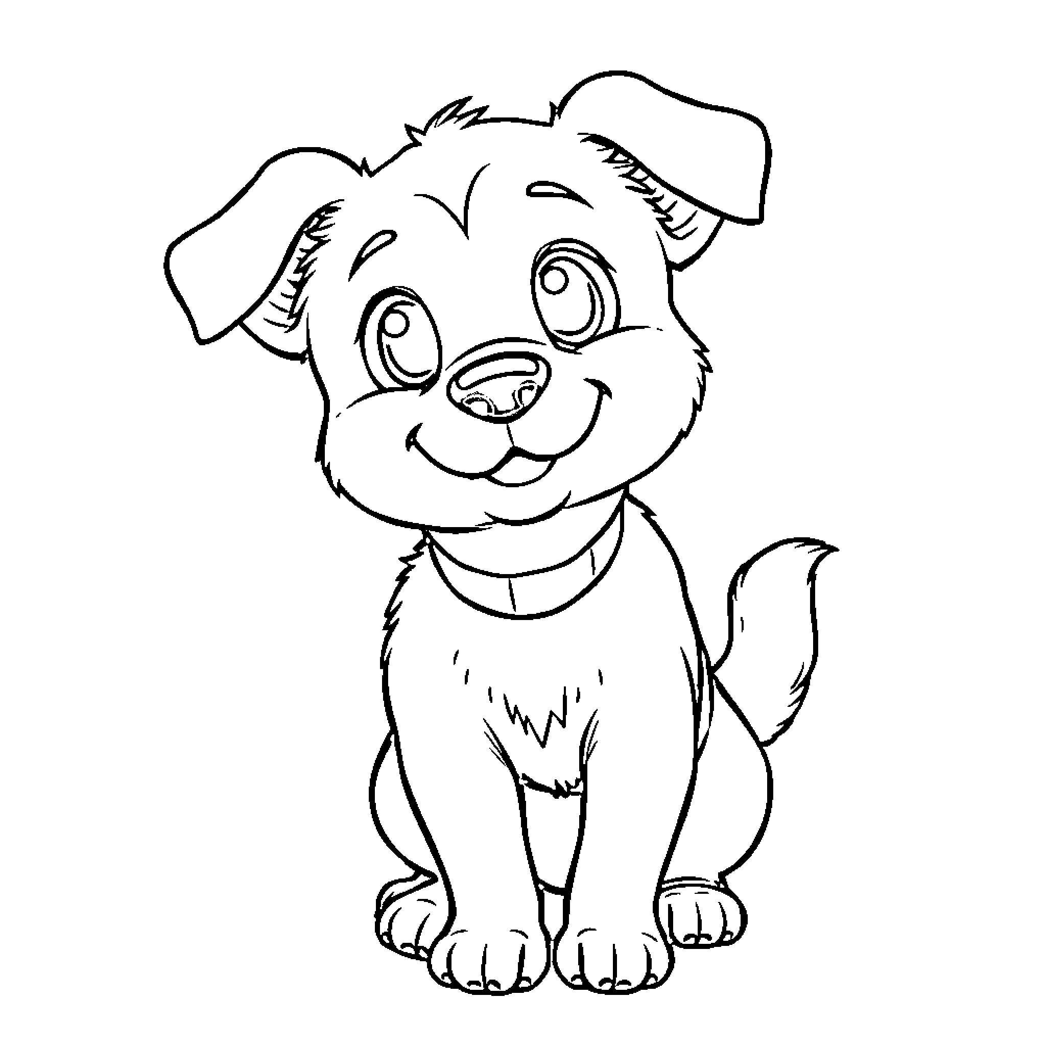 Dog smiling joyfully with expressive eyes Coloring Page (free black-and-white line drawing printable PDF for all, from beginners to advanced learners, including children, teens, adults, and seniors)