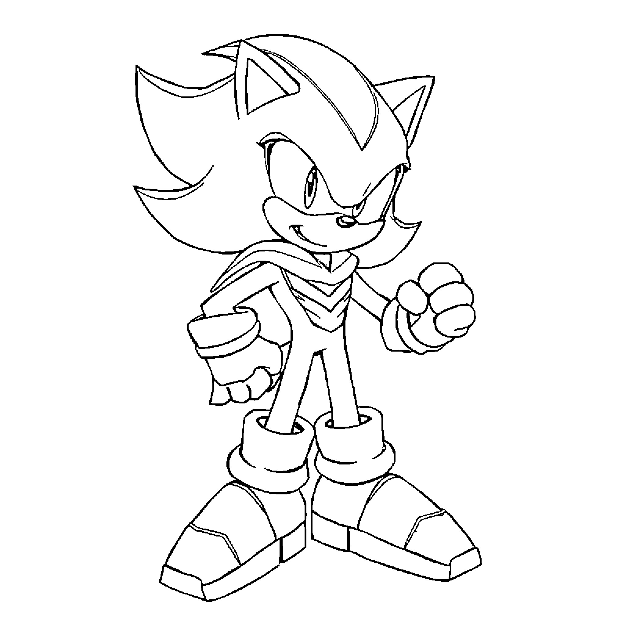 Shadow's Energetic Pose Coloring Page (free black-and-white line drawing printable PDF for all, from beginners to advanced learners, including children, teens, adults, and seniors)