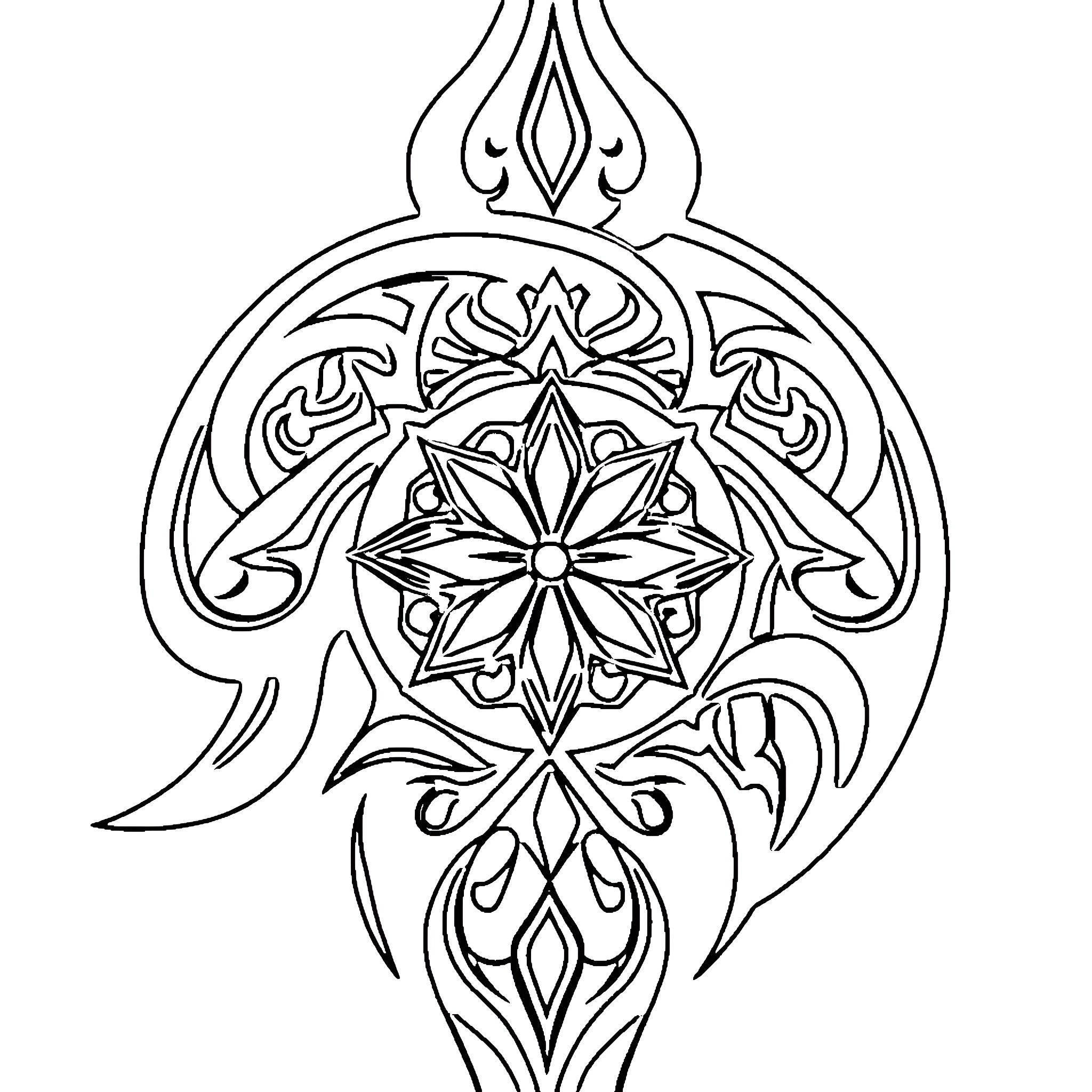Tribal Tattoo with Intricate Floral Motif Coloring Page (free black-and-white line drawing printable PDF for all, from beginners to advanced learners, including children, teens, adults, and seniors)