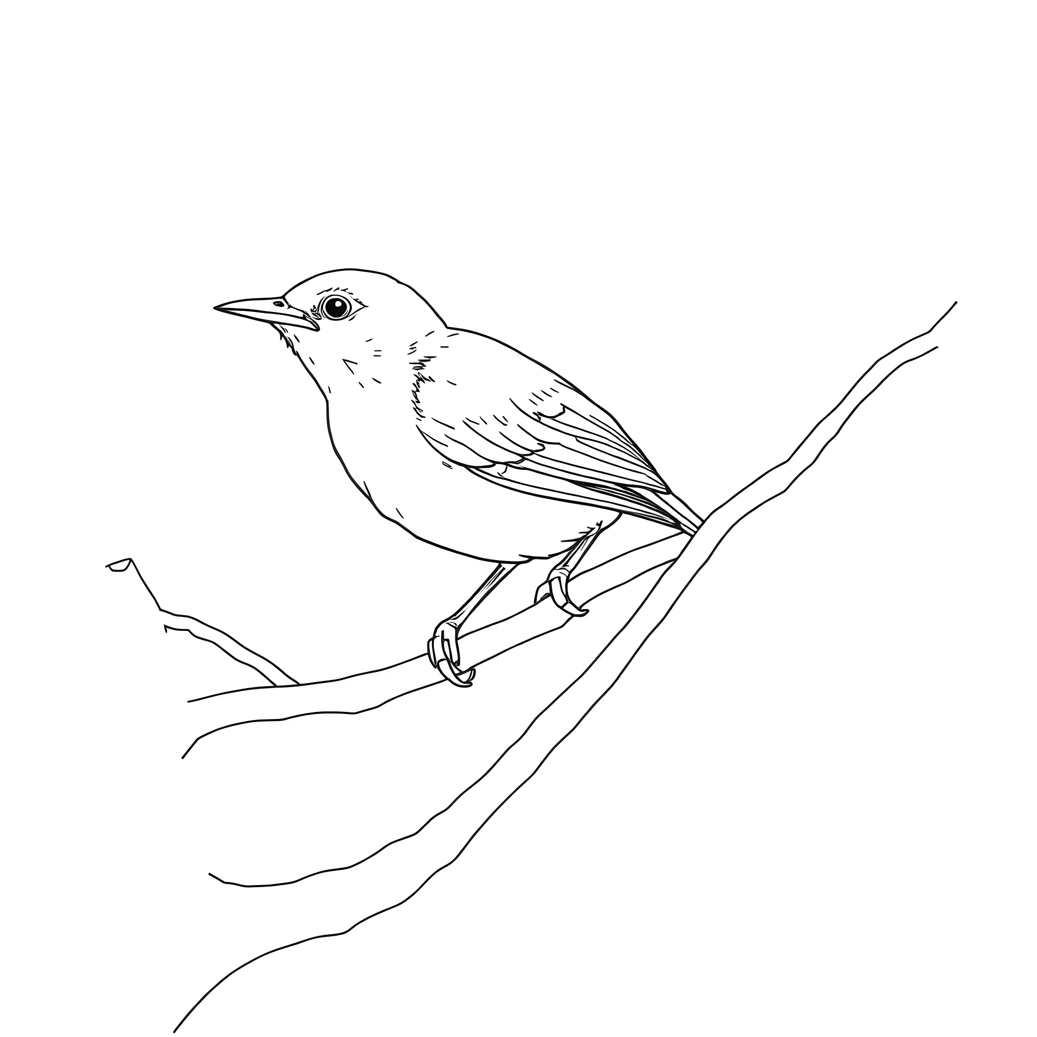 Honeycreeper perched on a branch Coloring Page (free black-and-white line drawing printable PDF for all, from beginners to advanced learners, including children, teens, adults, and seniors)