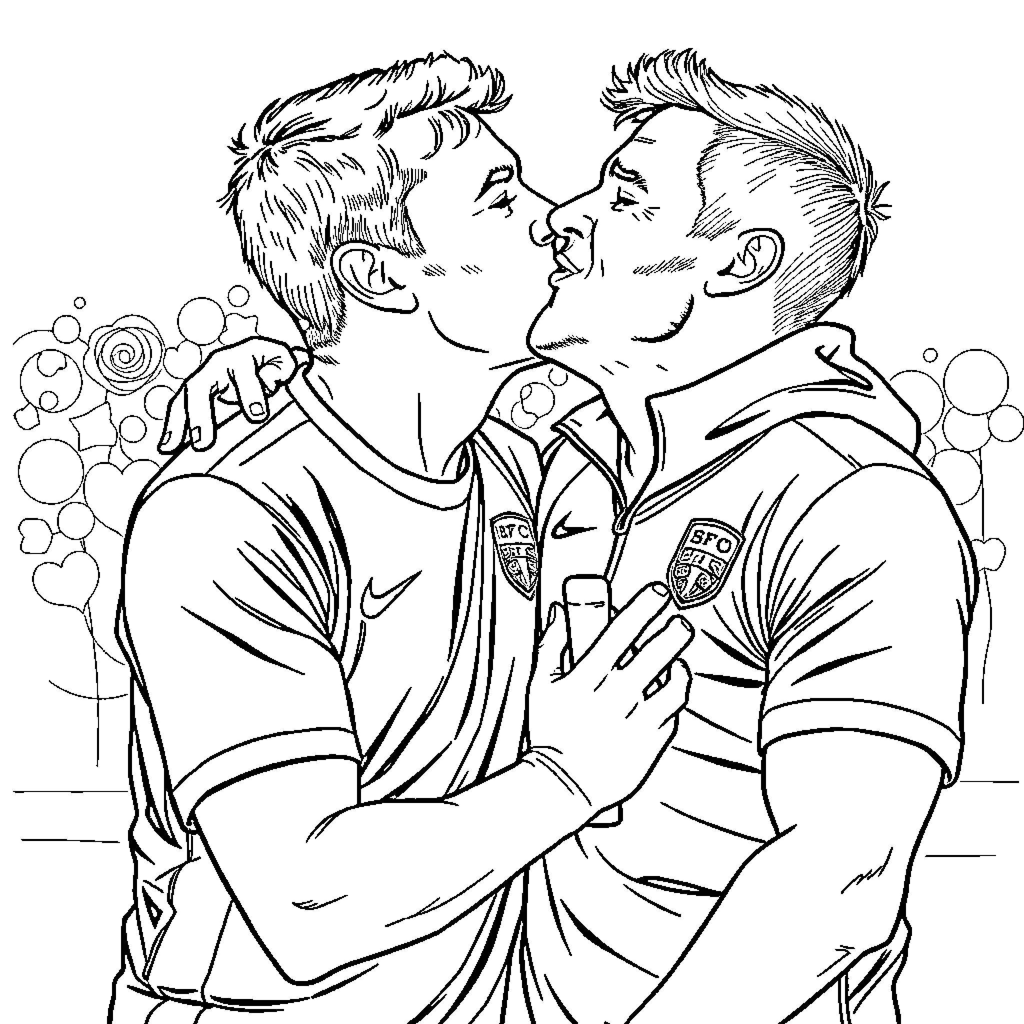 Ulf Kristersson celebrating victory with teammate Coloring Page (free black-and-white line drawing printable PDF for all, from beginners to advanced learners, including children, teens, adults, and seniors)