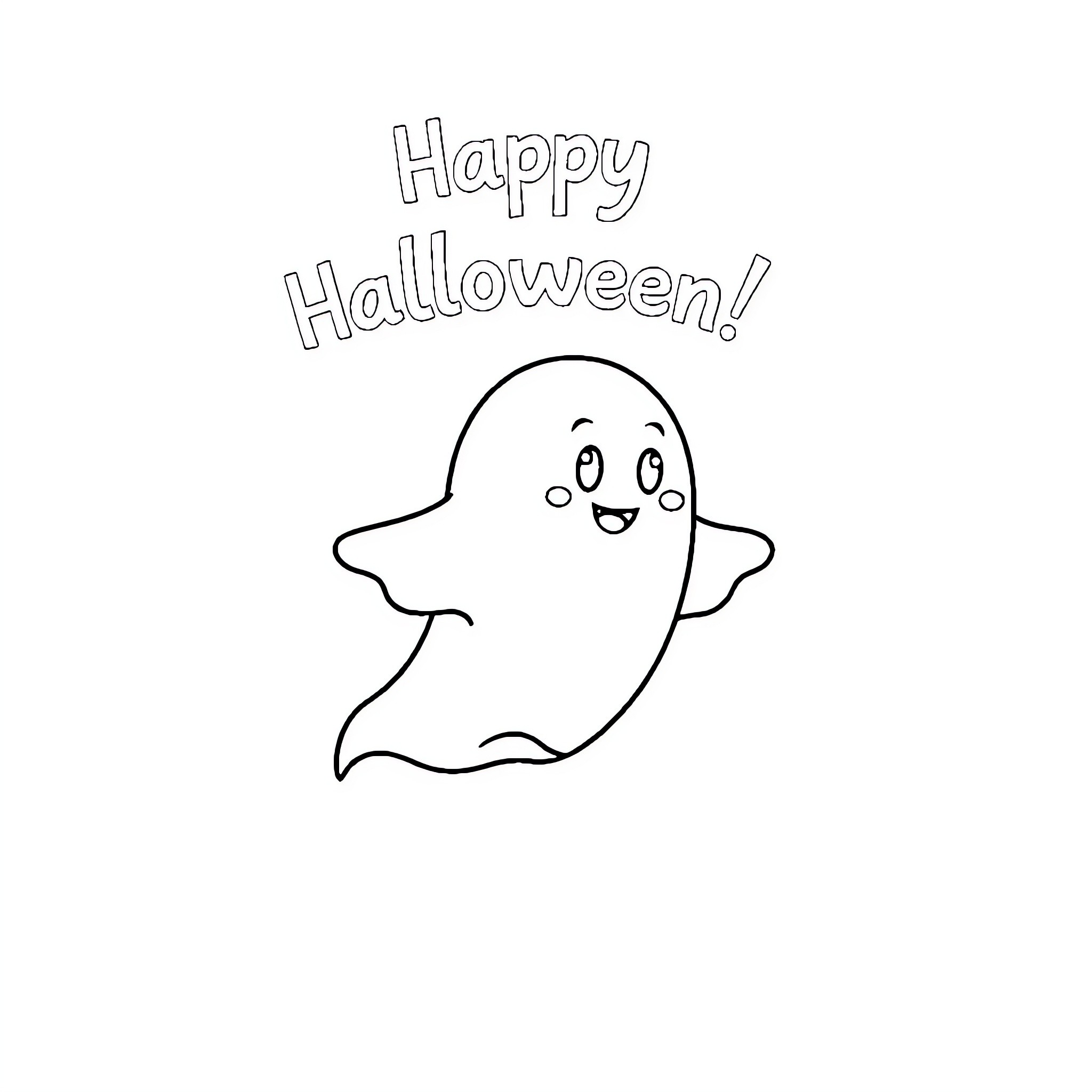 Ghost enjoying a happy Halloween Coloring Page (free black-and-white line drawing printable PDF for all, from beginners to advanced learners, including children, teens, adults, and seniors)