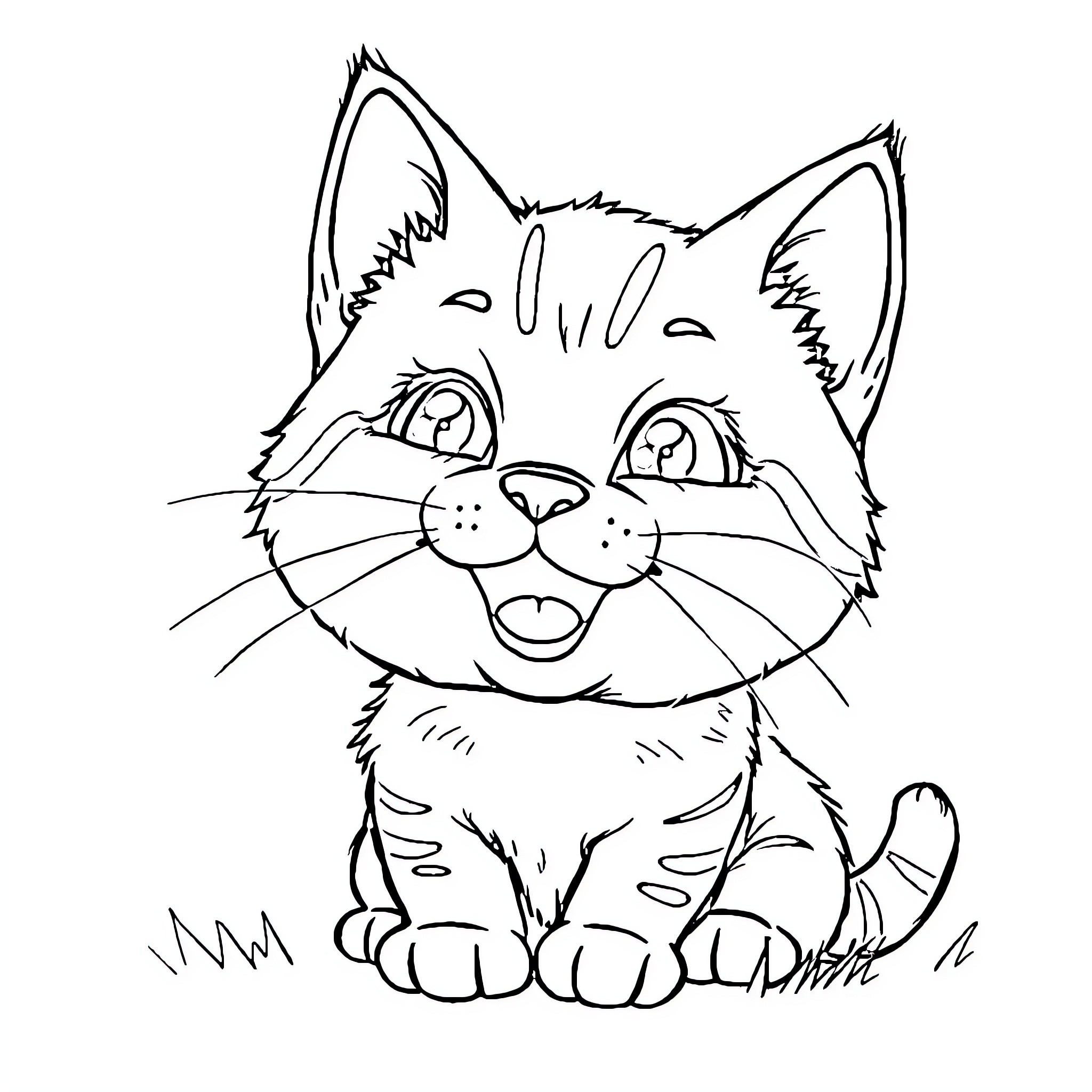 Cat making a silly face Coloring Page (free black-and-white line drawing printable PDF for all, from beginners to advanced learners, including children, teens, adults, and seniors)