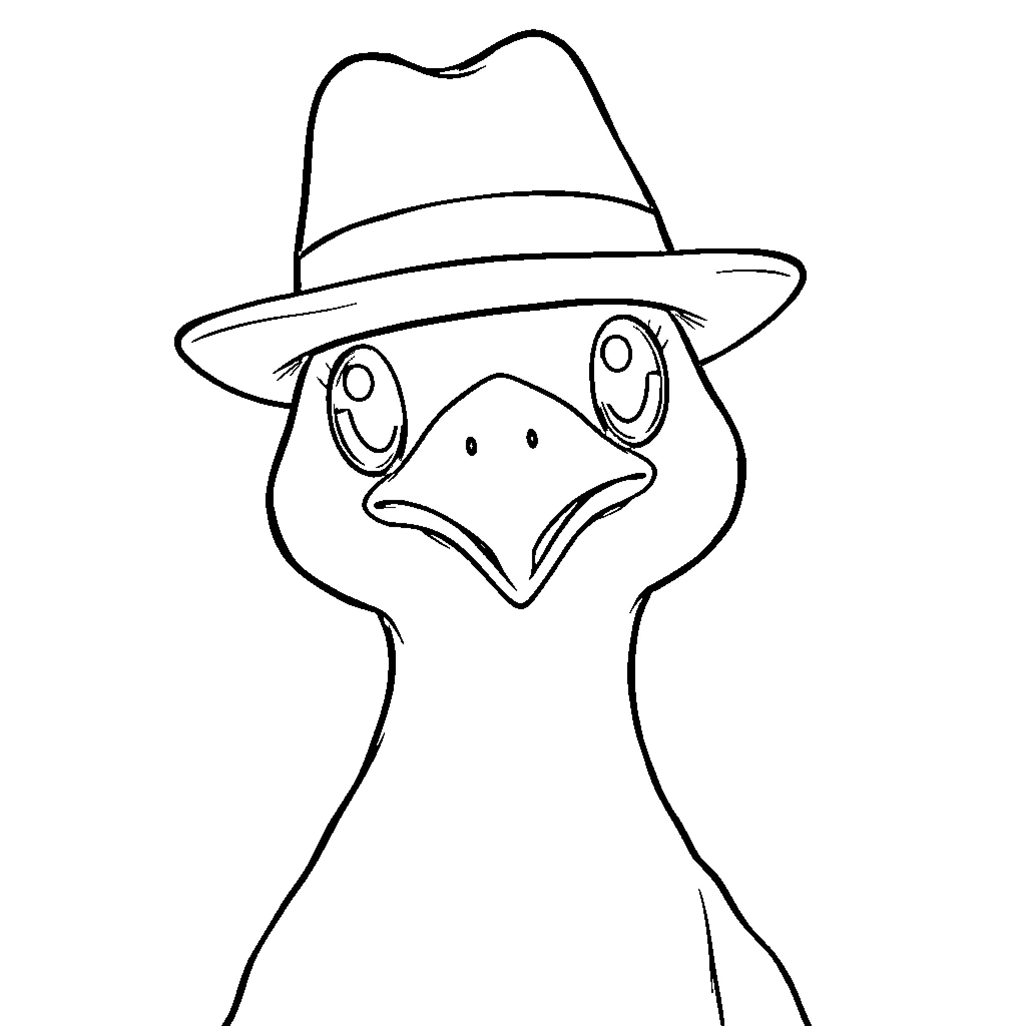 Platypus wearing a funny hat Coloring Page (free black-and-white line drawing printable PDF for all, from beginners to advanced learners, including children, teens, adults, and seniors)