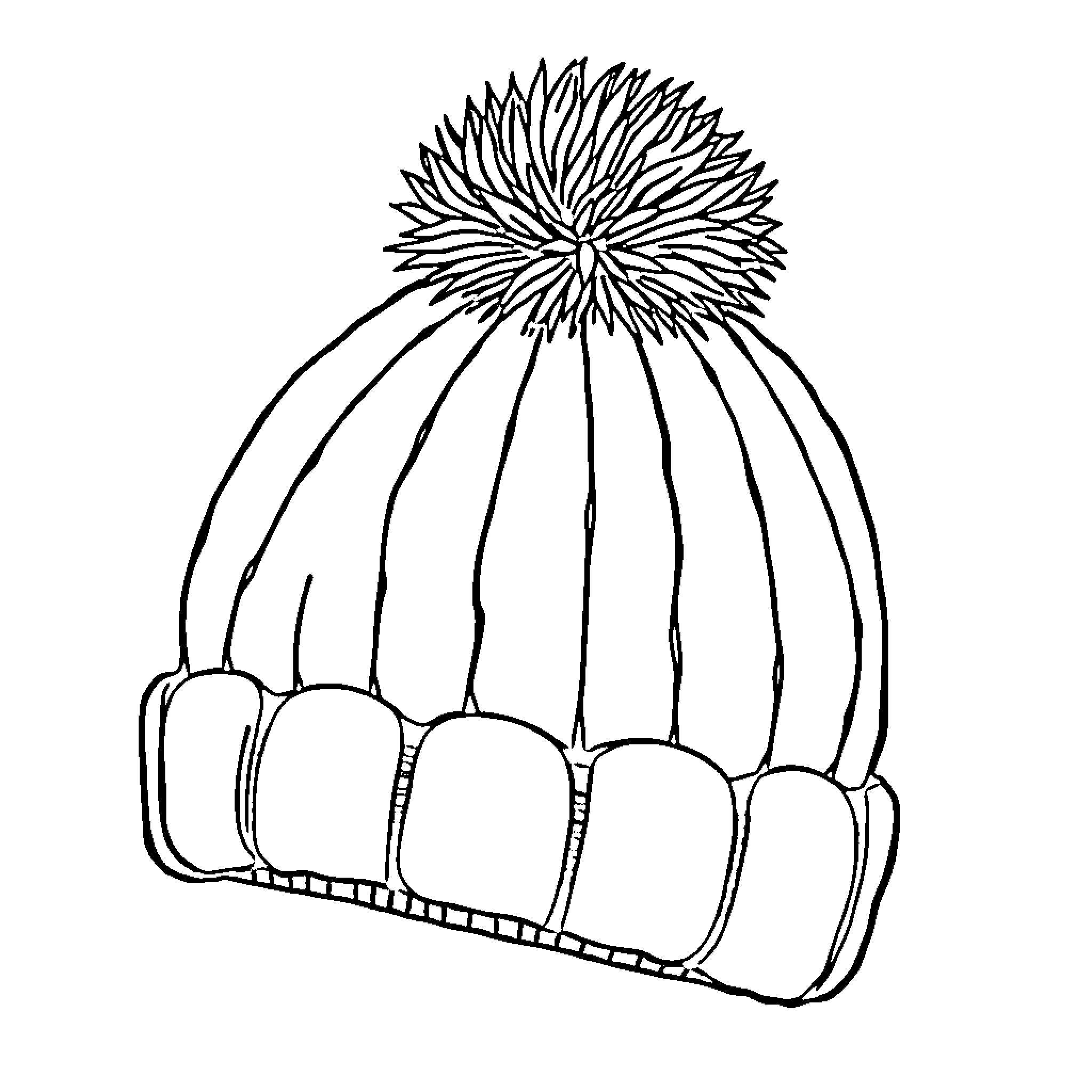 Bobble Hat with Pom-Pom Design Coloring Page (free black-and-white line drawing printable PDF for all, from beginners to advanced learners, including children, teens, adults, and seniors)