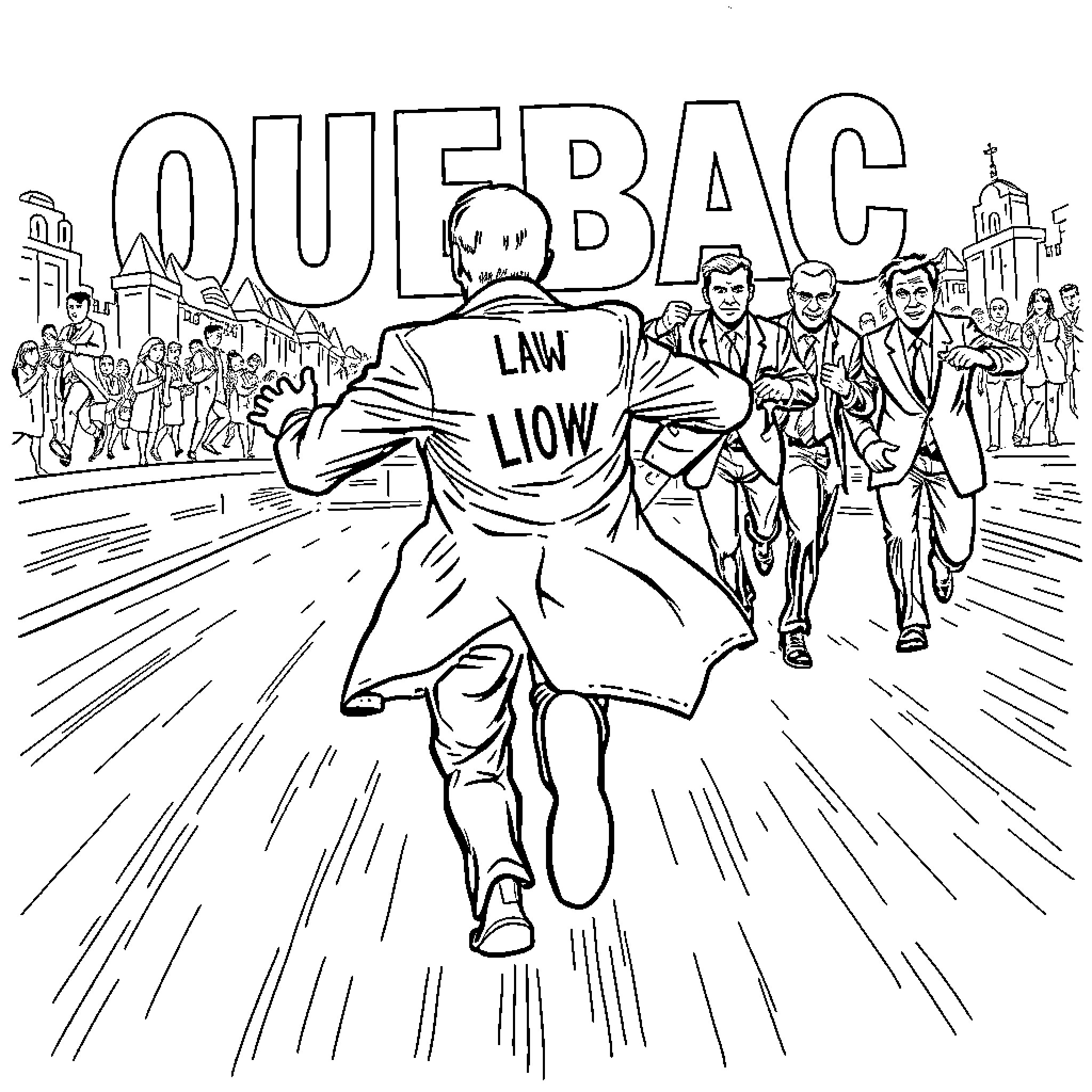 Doctor Runs in Protest with Law Enforcement Coloring Page (free black-and-white line drawing printable PDF for all, from beginners to advanced learners, including children, teens, adults, and seniors)