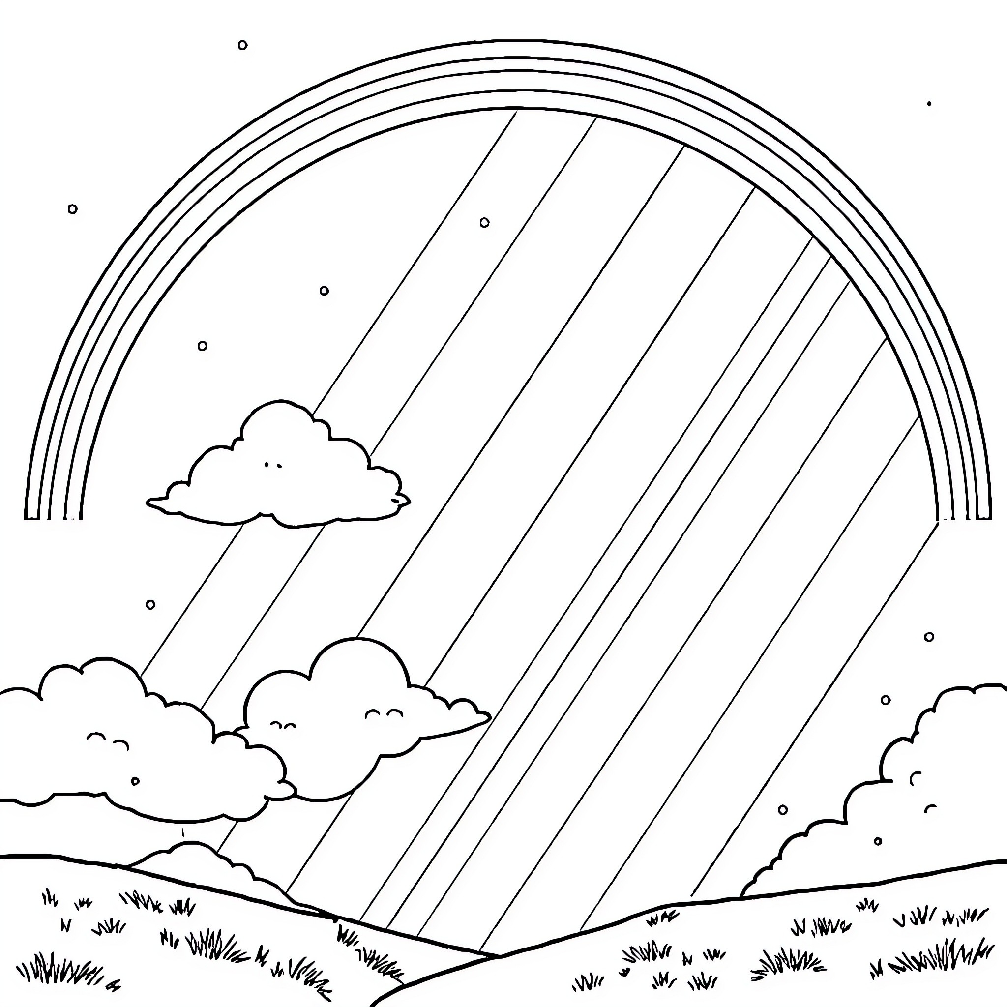 Rainbow shapes and patterns in the sky Coloring Page (free black-and-white line drawing printable PDF for all, from beginners to advanced learners, including children, teens, adults, and seniors)