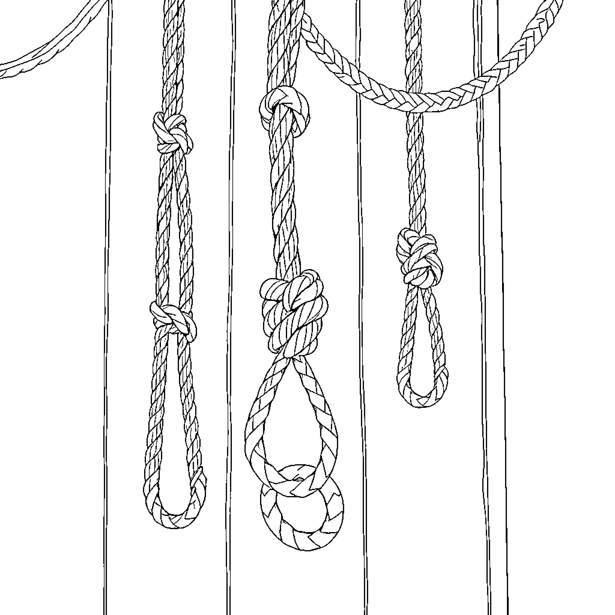 Rope Knots and Loops in Monochrome Coloring Page (free black-and-white line drawing printable PDF for all, from beginners to advanced learners, including children, teens, adults, and seniors)