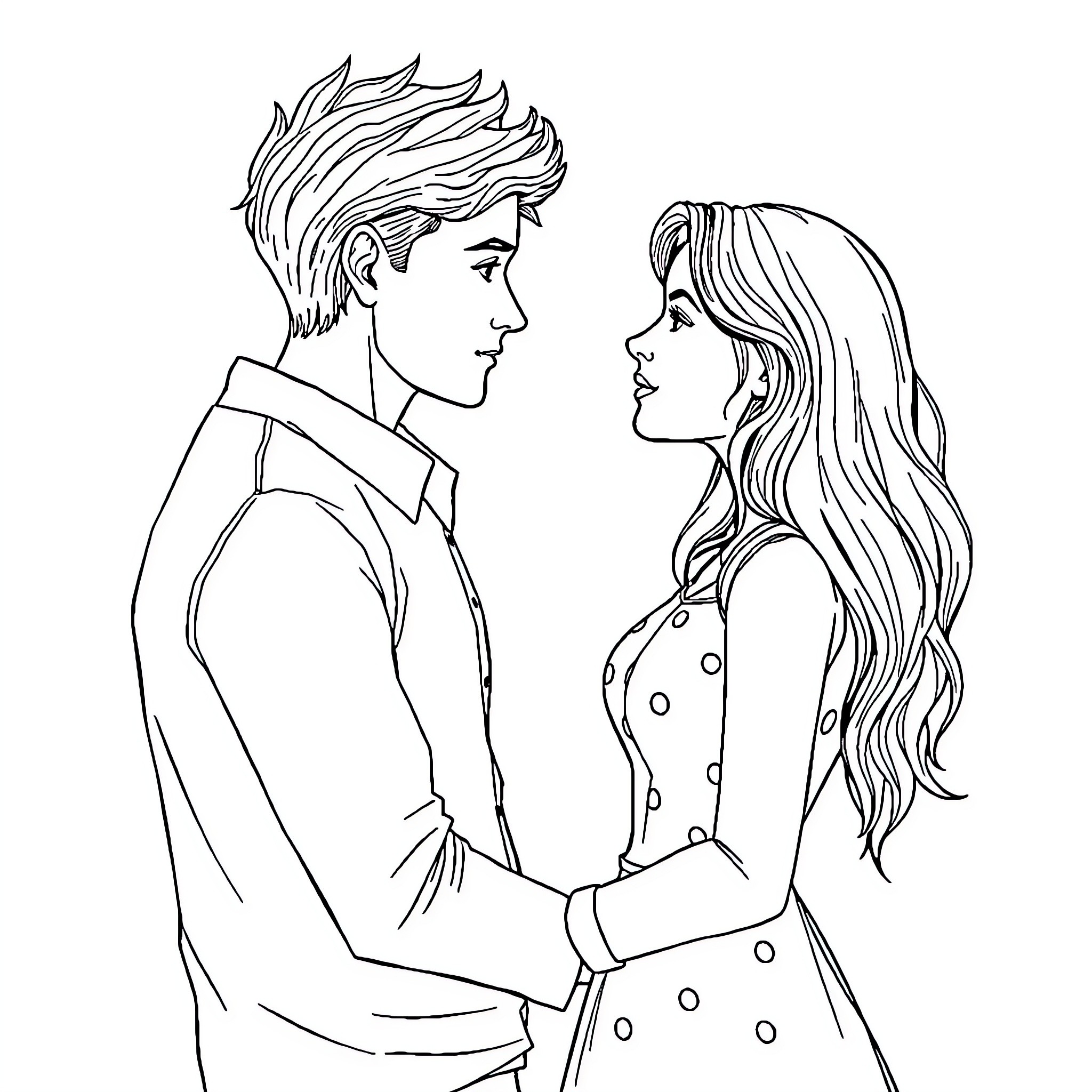 Breakup in the Park Coloring Page (free black-and-white line drawing printable PDF for all, from beginners to advanced learners, including children, teens, adults, and seniors)