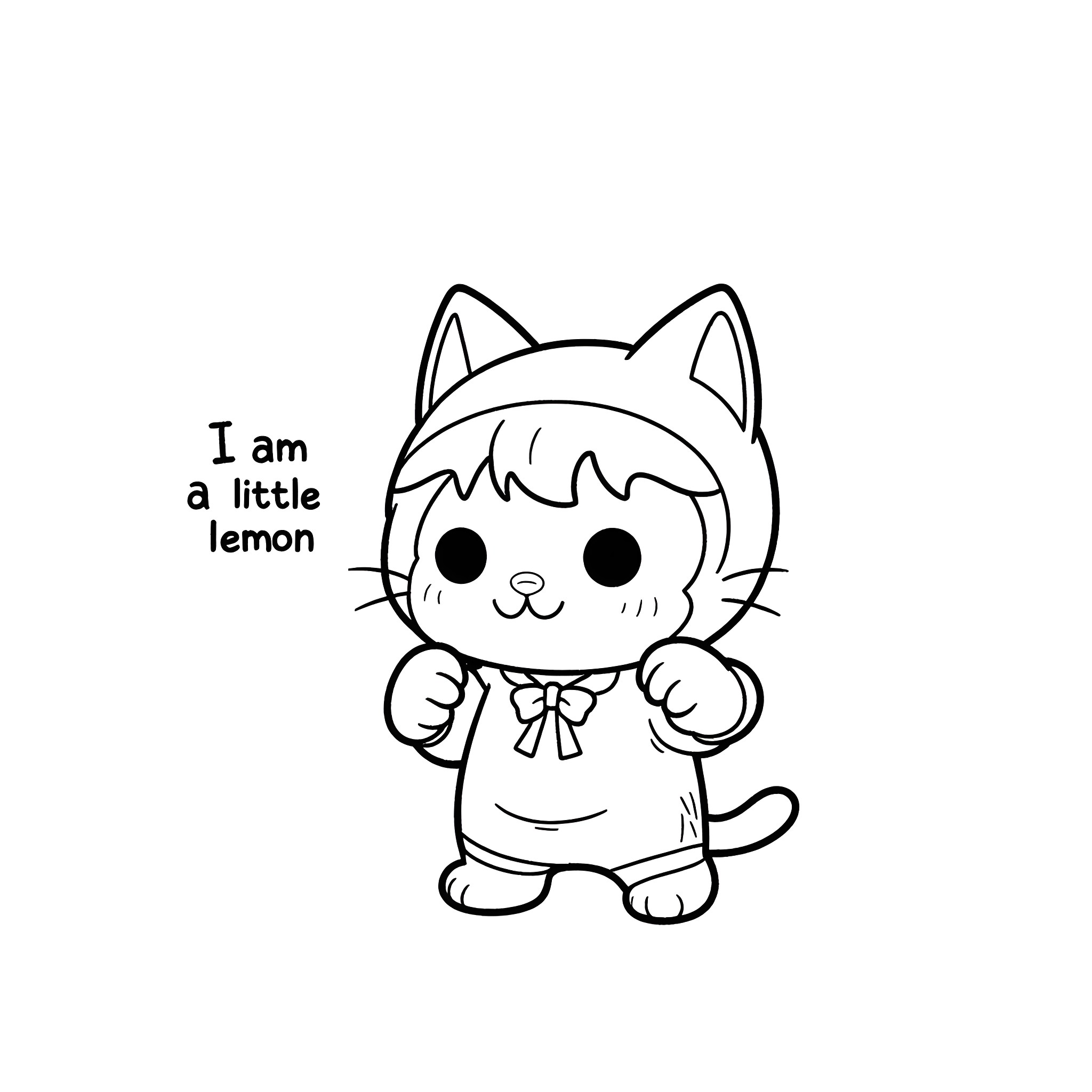 Kitten wearing a lemon costume Coloring Page (free black-and-white line drawing printable PDF for all, from beginners to advanced learners, including children, teens, adults, and seniors)