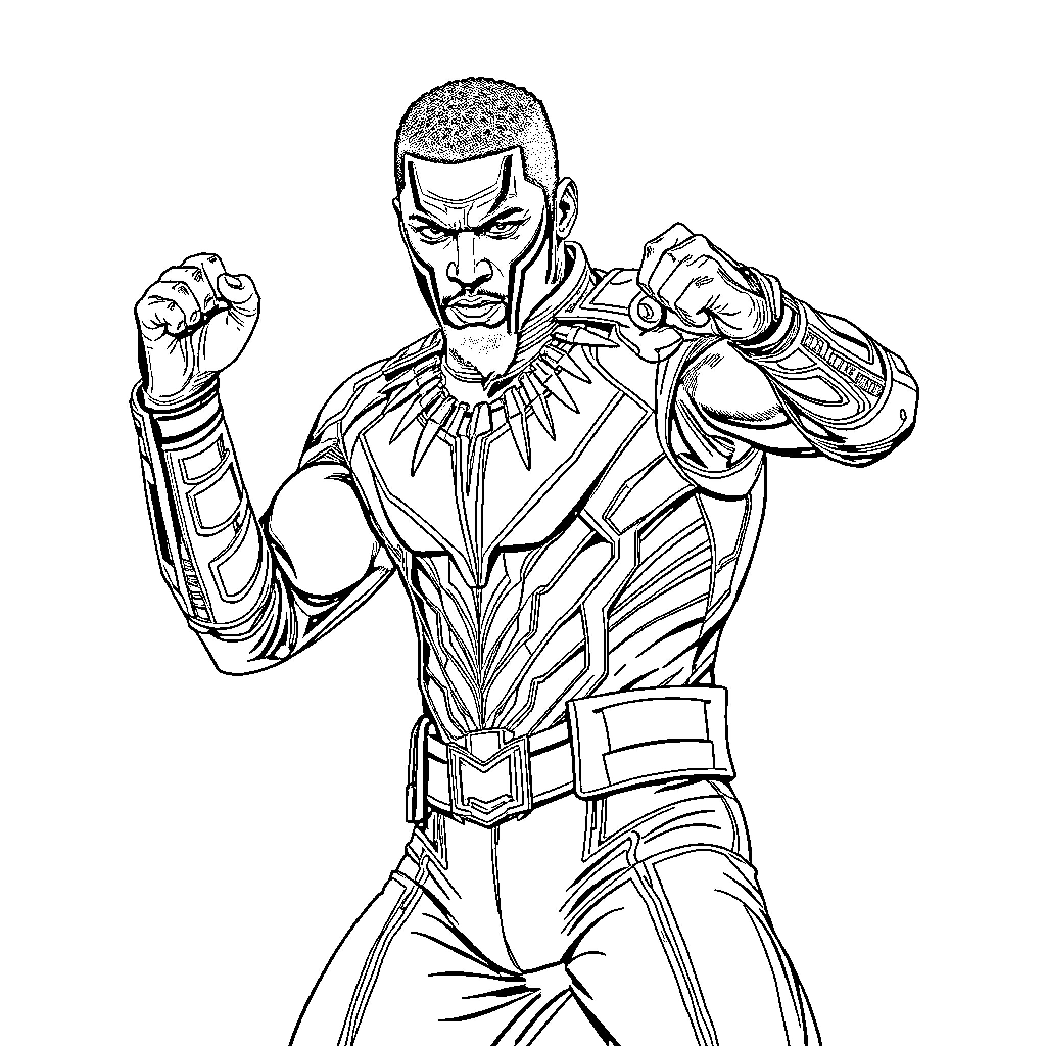 Michael B Jordan in Superhero Action Pose Coloring Page (free black-and-white line drawing printable PDF for all, from beginners to advanced learners, including children, teens, adults, and seniors)