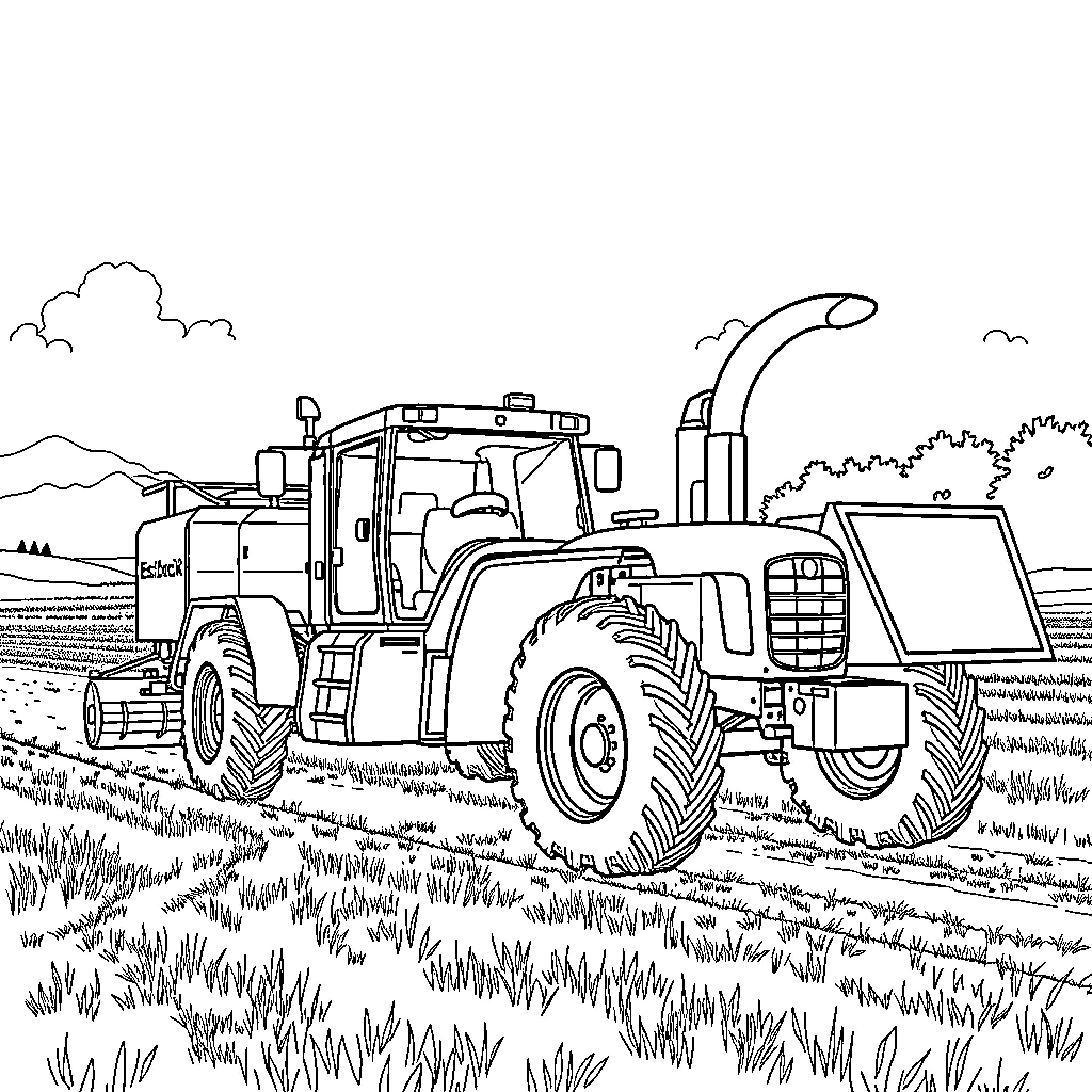 Tractor working in the field Coloring Page (free black-and-white line drawing printable PDF for all, from beginners to advanced learners, including children, teens, adults, and seniors)