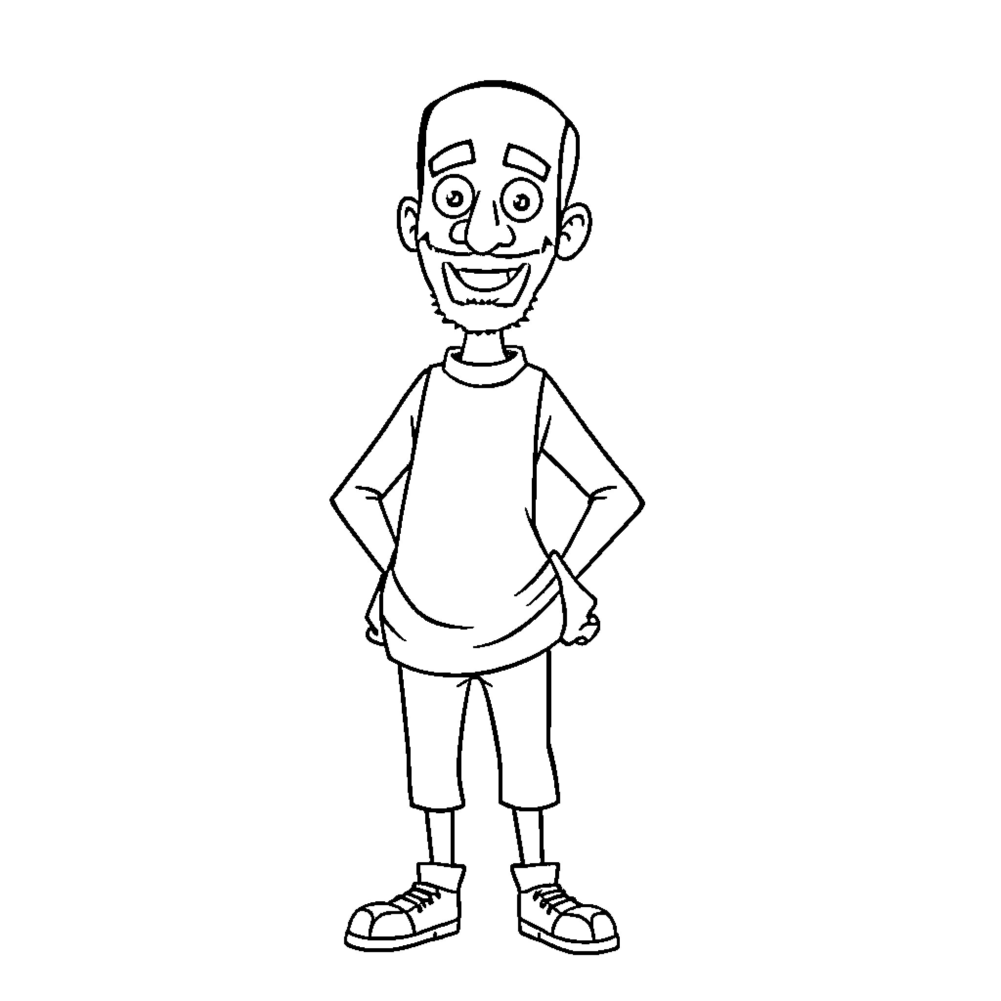 Bashir's Delightful Cartoon Character Coloring Page (free black-and-white line drawing printable PDF for all, from beginners to advanced learners, including children, teens, adults, and seniors)
