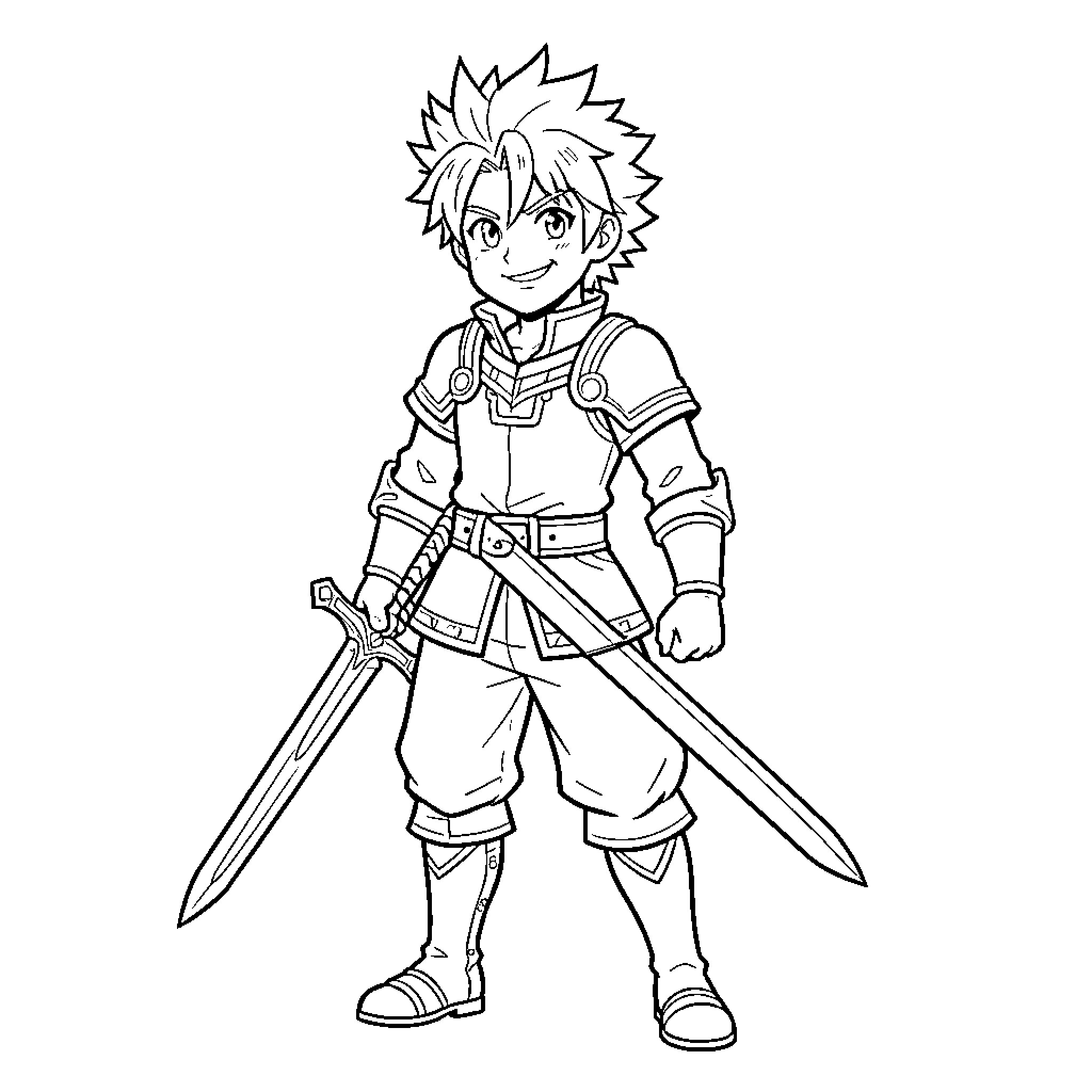 Meliodas, the cheerful swordsman in action Coloring Page (free black-and-white line drawing printable PDF for all, from beginners to advanced learners, including children, teens, adults, and seniors)