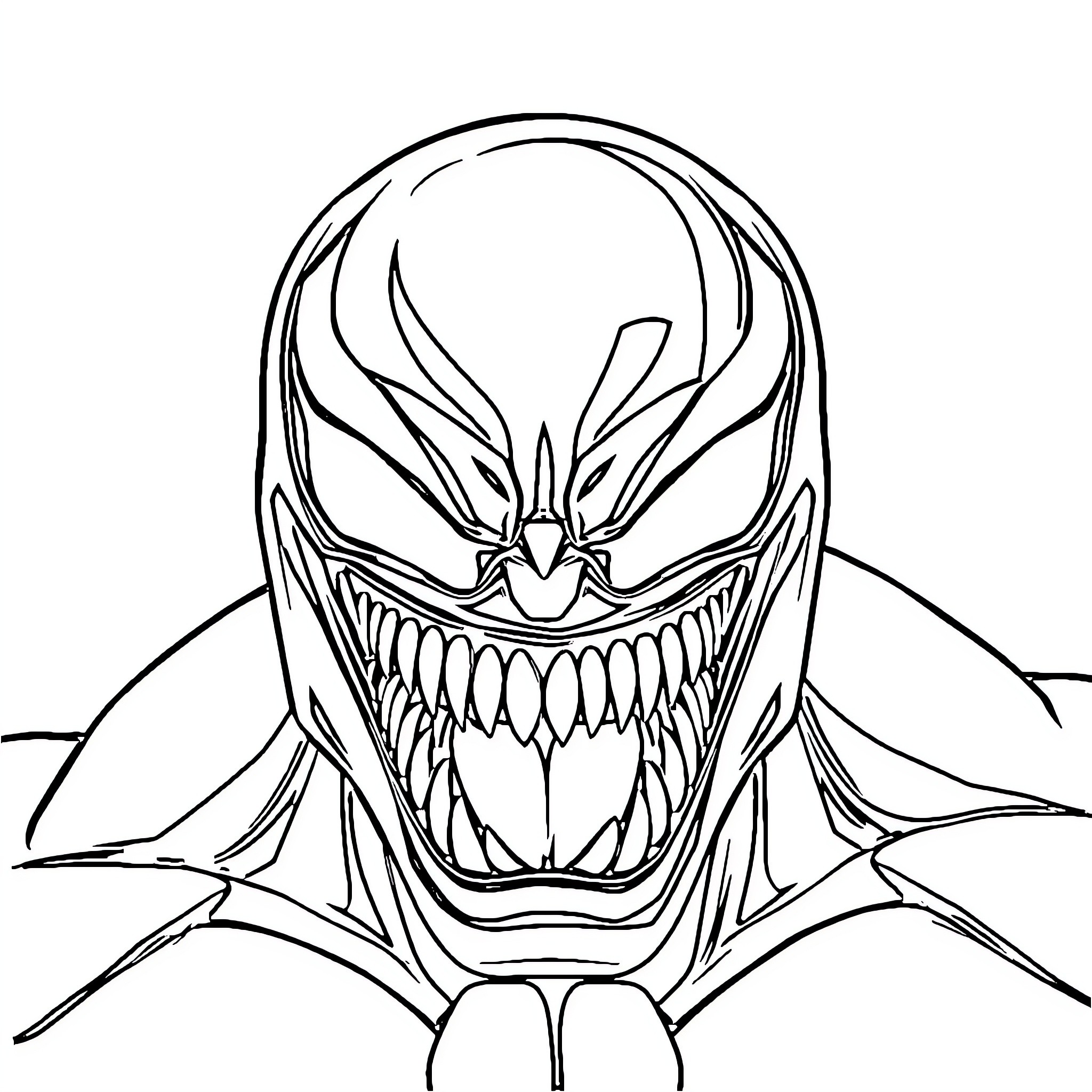 Venom's Menacing Visage Coloring Page (free black-and-white line drawing printable PDF for all, from beginners to advanced learners, including children, teens, adults, and seniors)