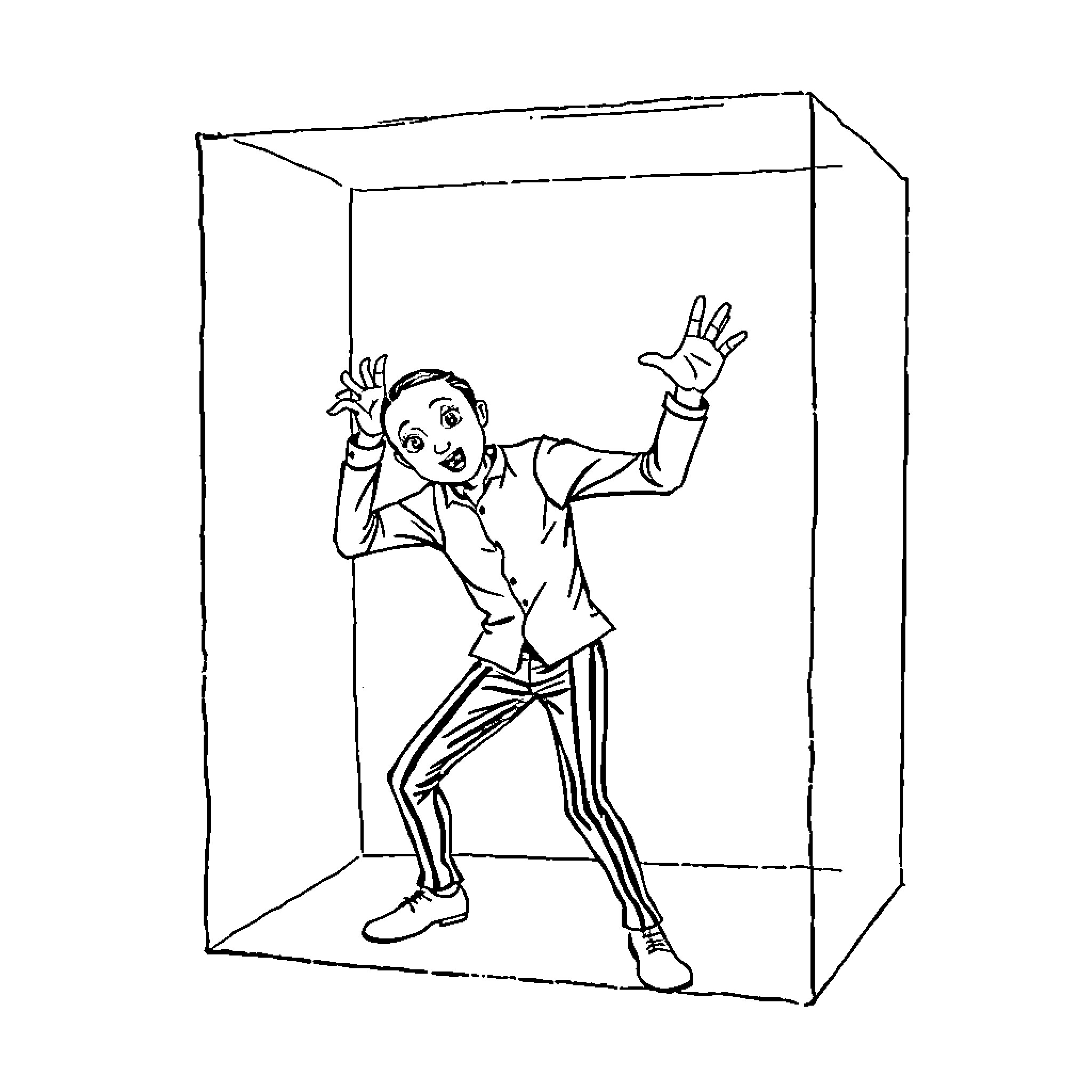 Mime trapped in invisible box Coloring Page (free black-and-white line drawing printable PDF for all, from beginners to advanced learners, including children, teens, adults, and seniors)