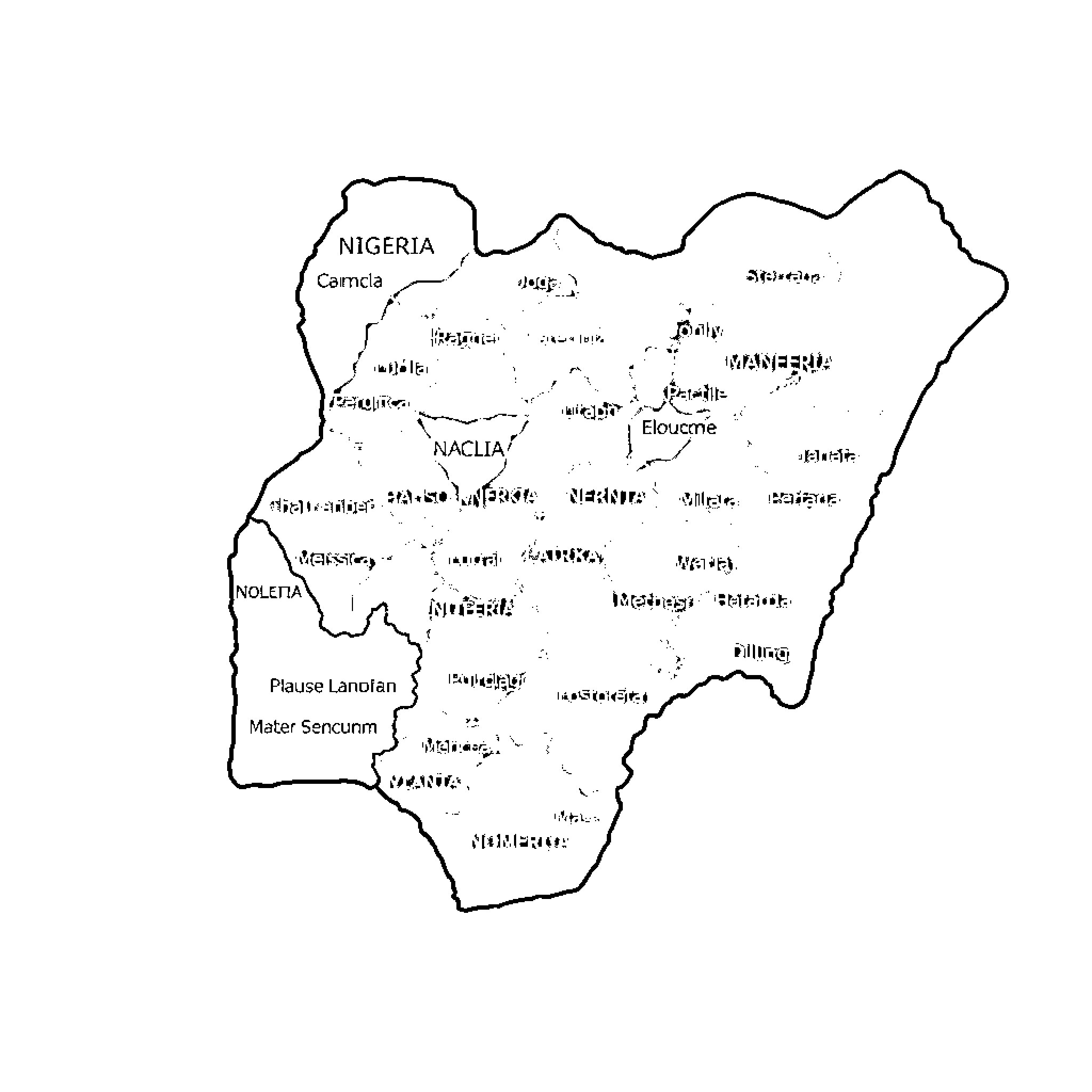 Nigeria map with state names Coloring Page (free black-and-white line drawing printable PDF for all, from beginners to advanced learners, including children, teens, adults, and seniors)