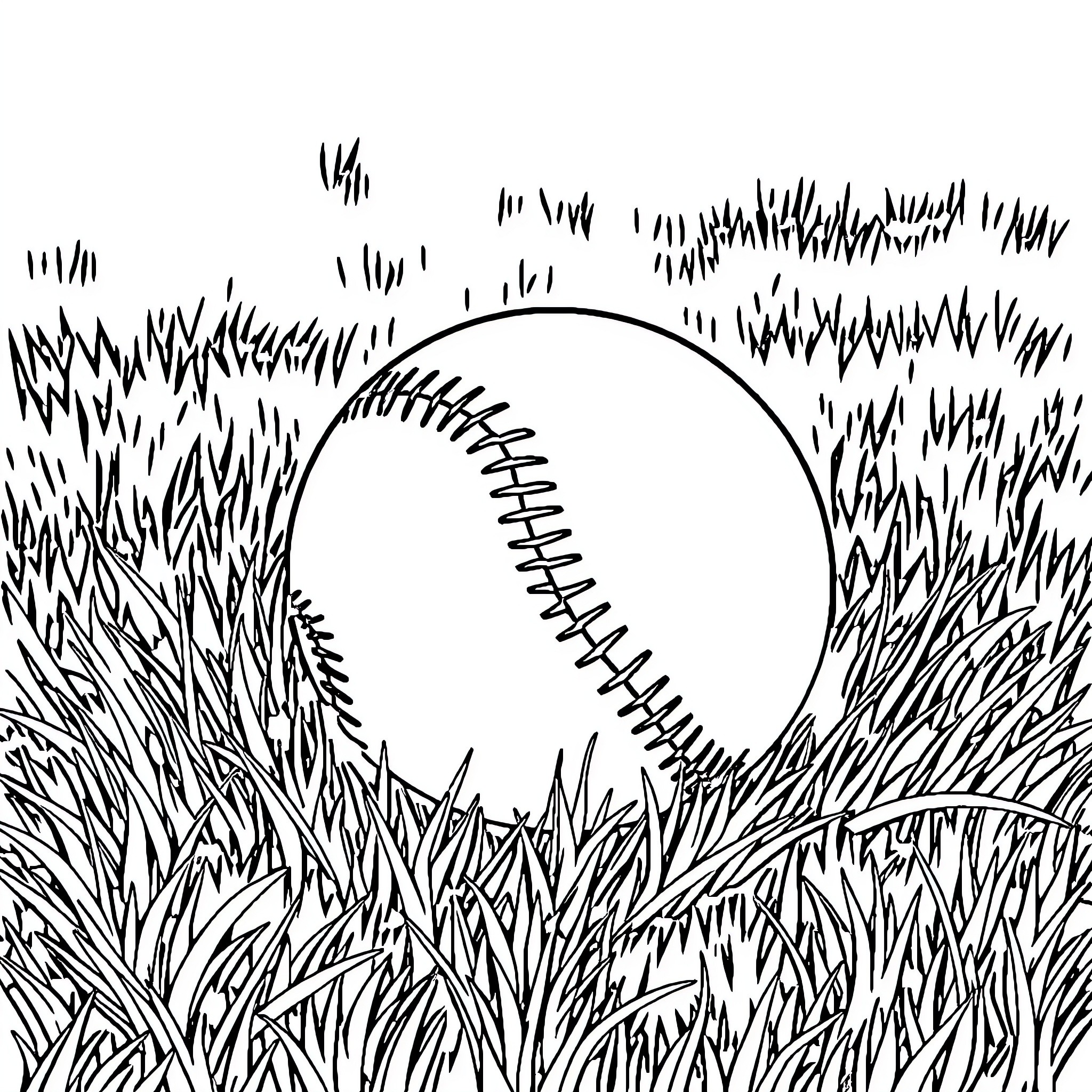 Softball game in the grass field Coloring Page (free black-and-white line drawing printable PDF for all, from beginners to advanced learners, including children, teens, adults, and seniors)