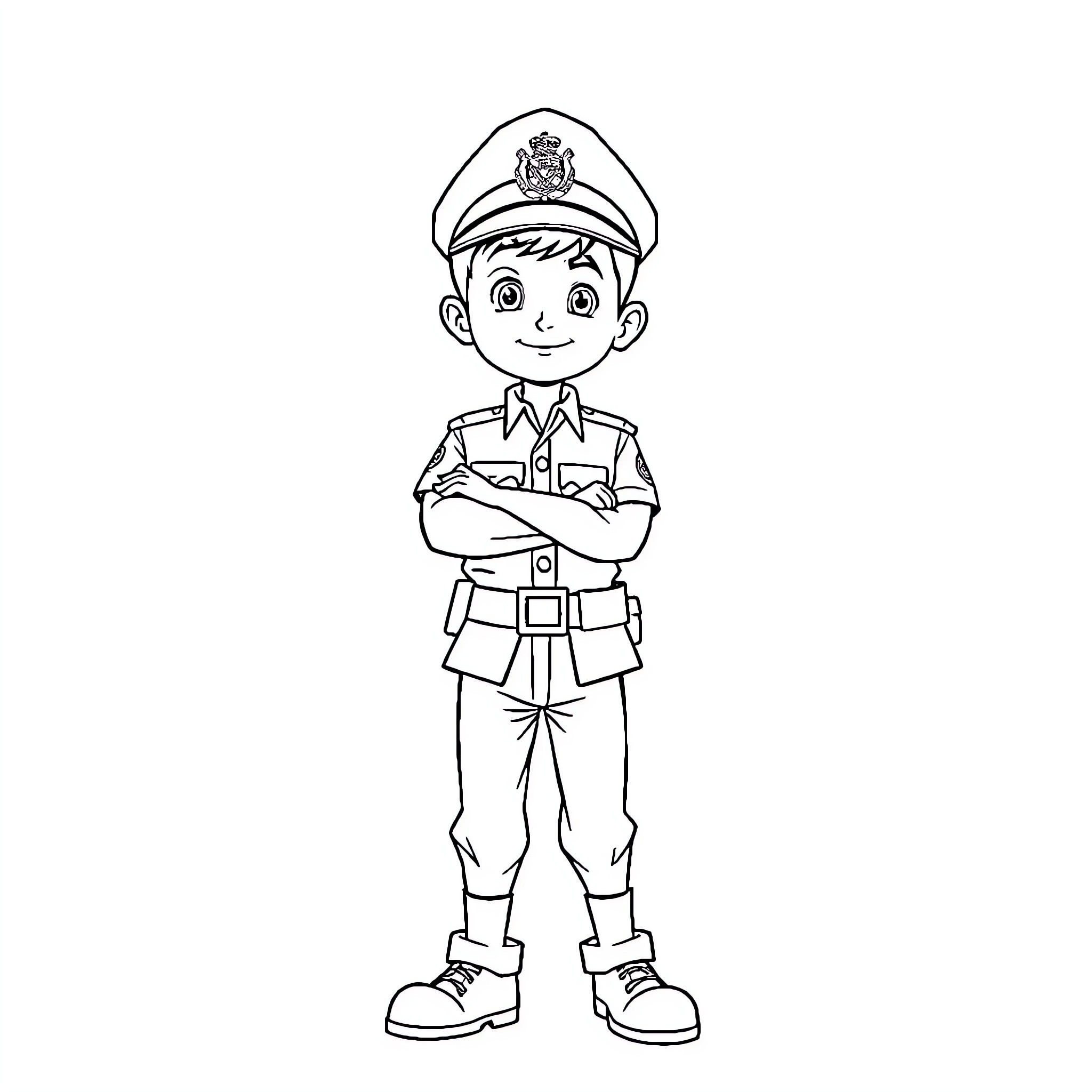 Singham's Uniform: A Policeman's Proud Pose Coloring Page (free black-and-white line drawing printable PDF for all, from beginners to advanced learners, including children, teens, adults, and seniors)