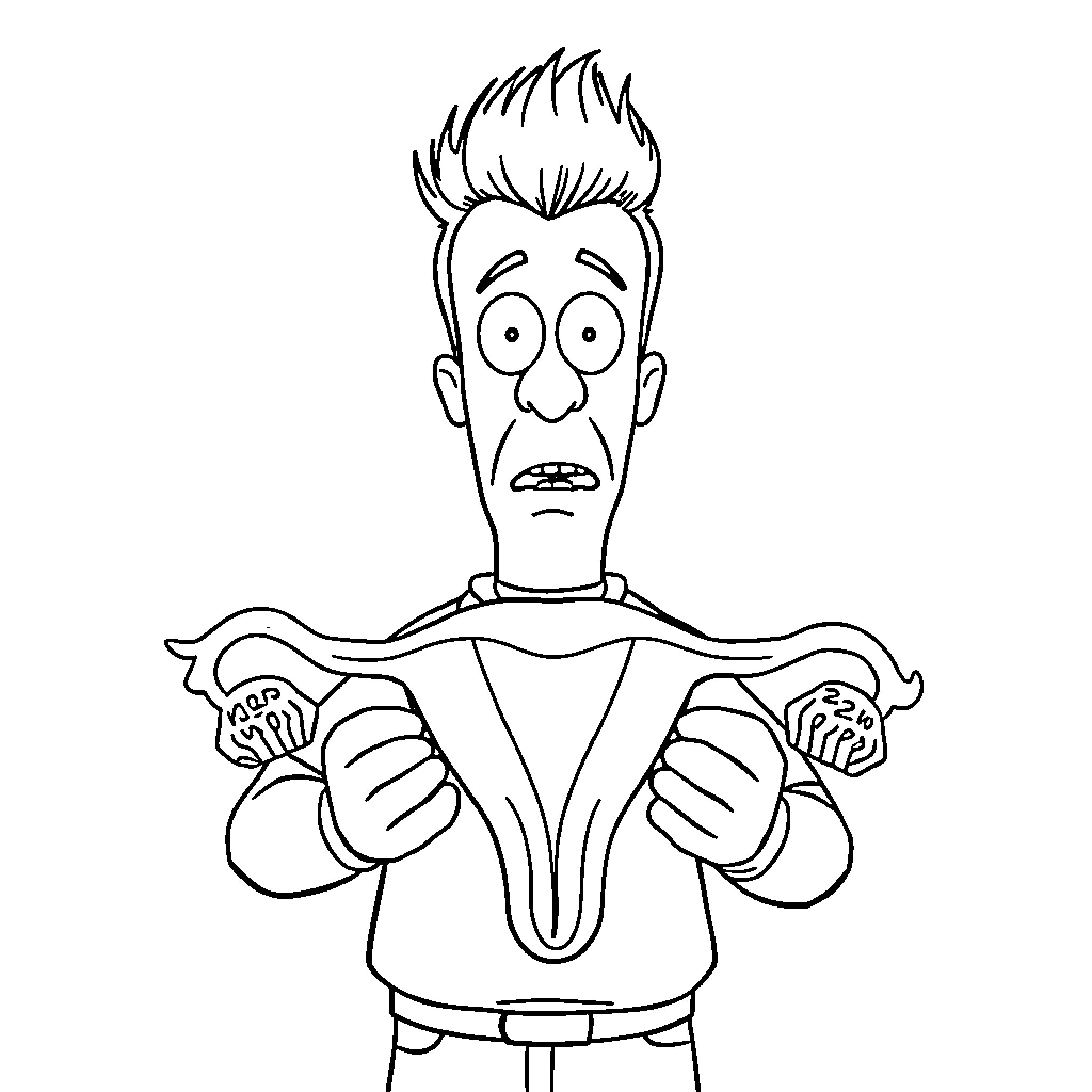 Beavis looking surprised and confused Coloring Page (free black-and-white line drawing printable PDF for all, from beginners to advanced learners, including children, teens, adults, and seniors)