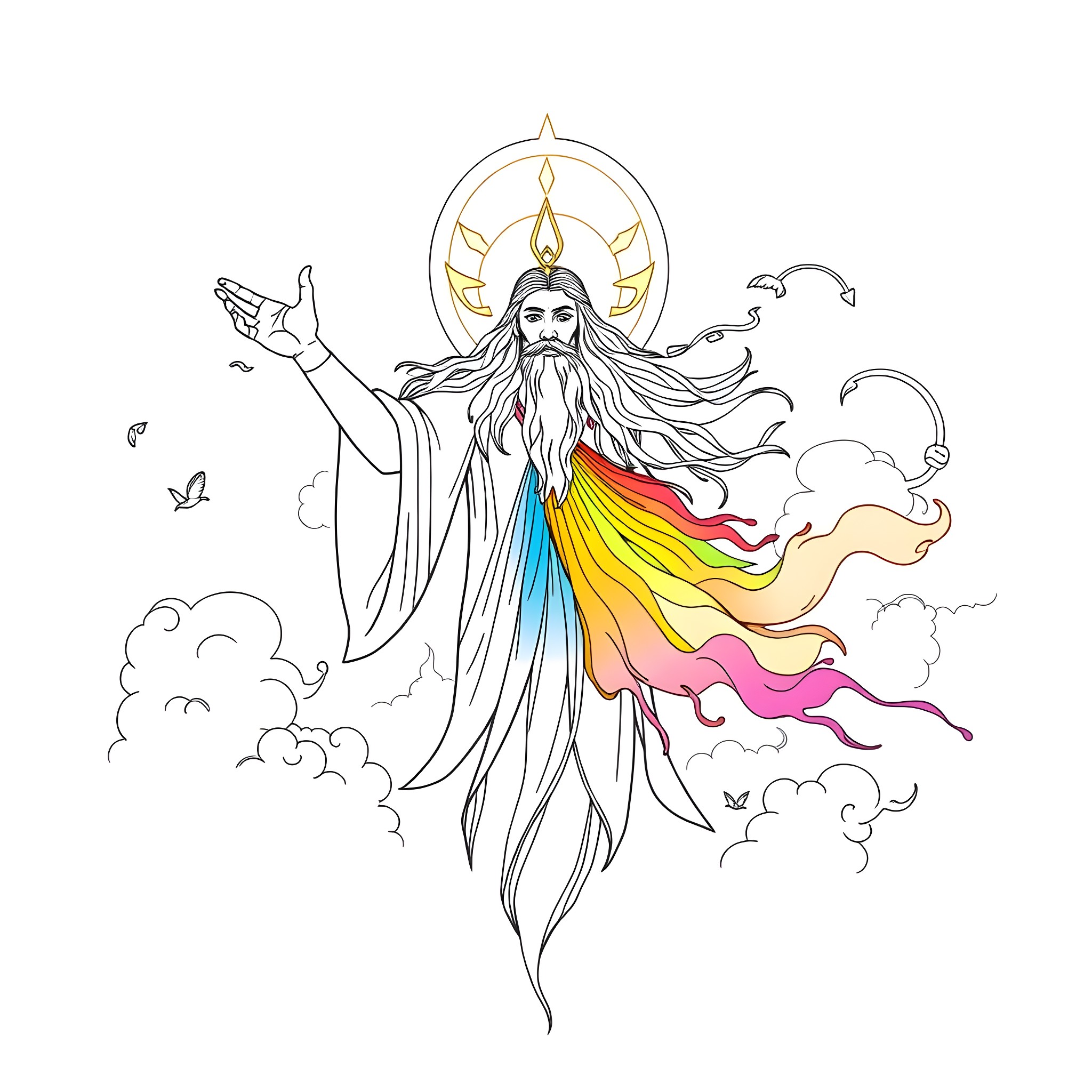 Spirit of Transcendent Divinity Coloring Page (free black-and-white line drawing printable PDF for all, from beginners to advanced learners, including children, teens, adults, and seniors)